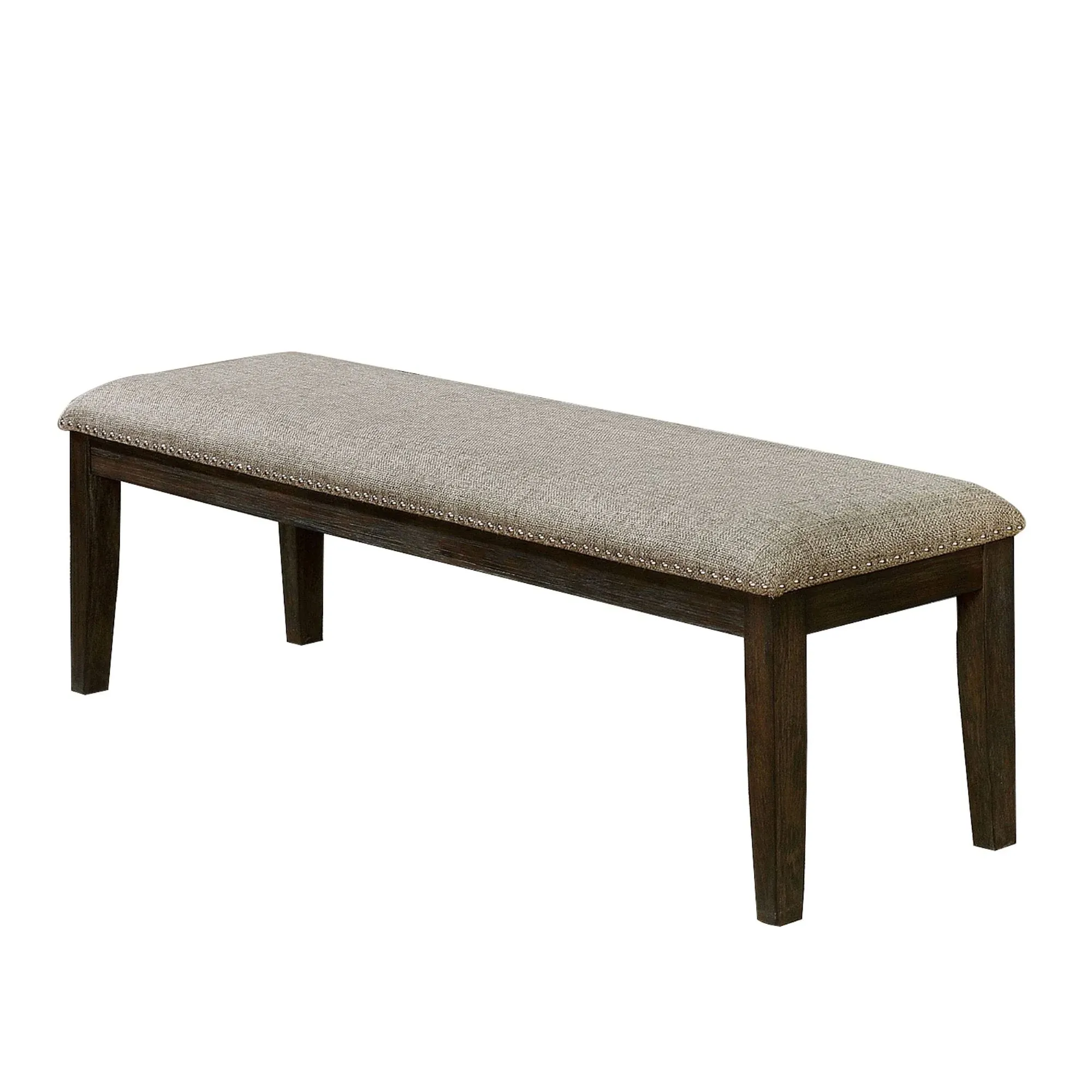 Fabric Upholstered Bench with Nailhead Trim and Tapered Legs Gray and Espresso