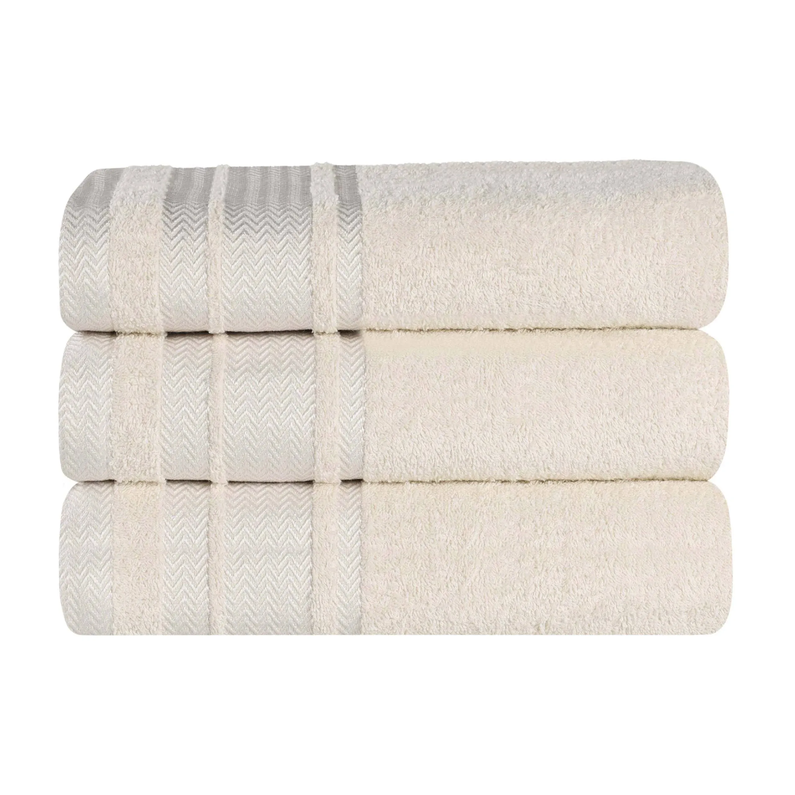 Superior Cotton Bath Towel Set, Large Plush Soft Absorbent Body Towels, Shower, Spa, Hotel, Pool, Gym, Bathroom Basics, Home Essentials, Luxury, Fluffy, Quick Dry, Hays Collection, Set of 3, Ivory