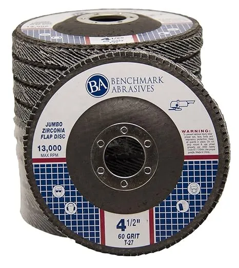 Benchmark Abrasives 4.5" x 7/8" Premium High Density Jumbo Zirconia Type 27 Flap Disc 60 Grit - 10