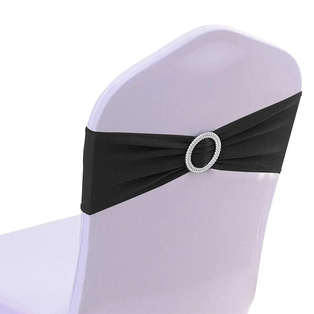 Gold Fortune 50pcs Spandex Chair Sashes Bows Elastic Chair Bands with Buckle ...