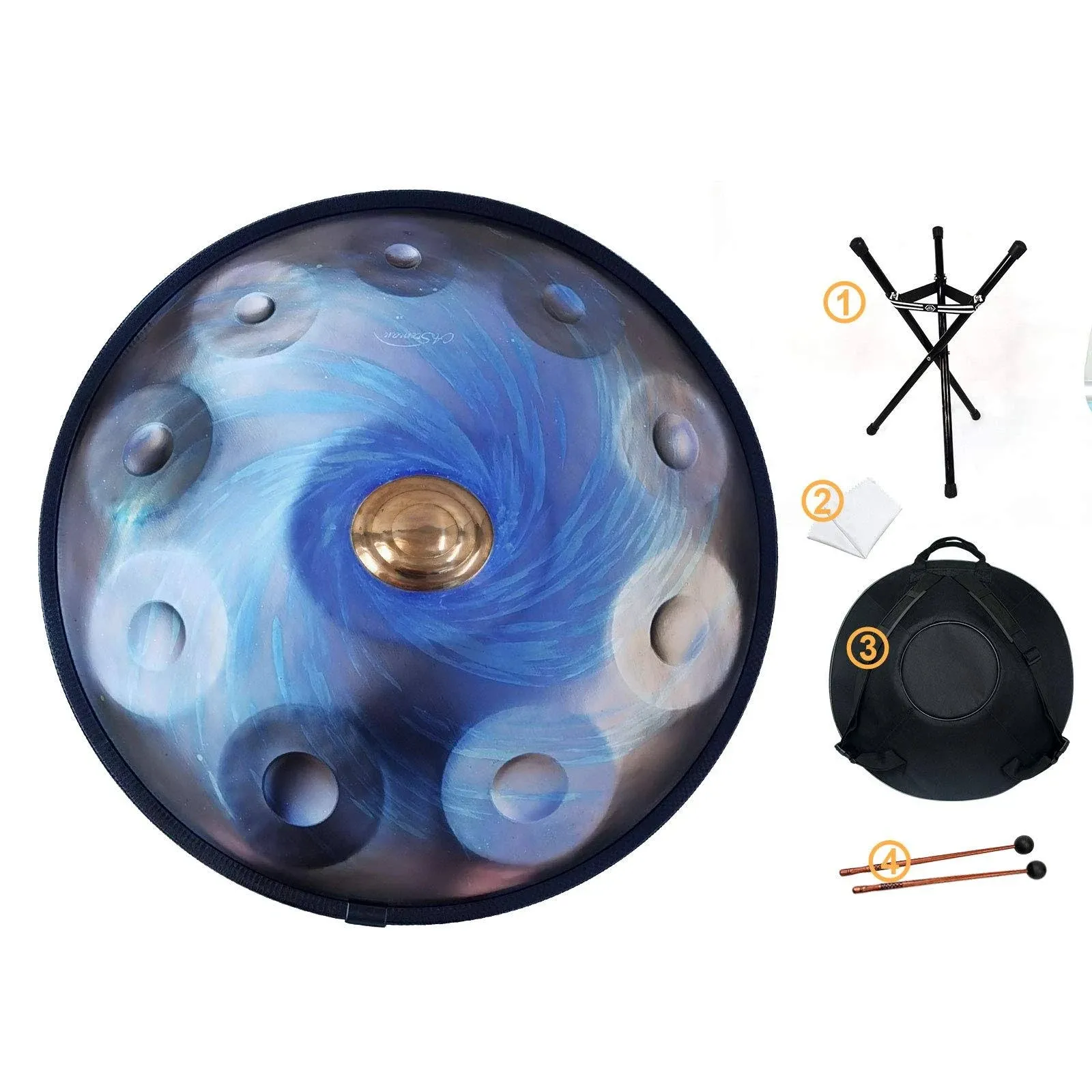 ASTEMAN Handpan in D Minor,432hz, 22 inches with 10 notes, comes with a backpack, courses, finger sleeves, stand, cleaning cloth, and two mallets.