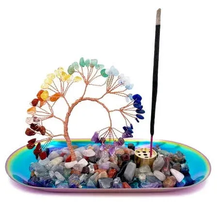 Crystal Incense Holder for Sticks with Ash Catcher Tray Colorful Chakra Healing ...