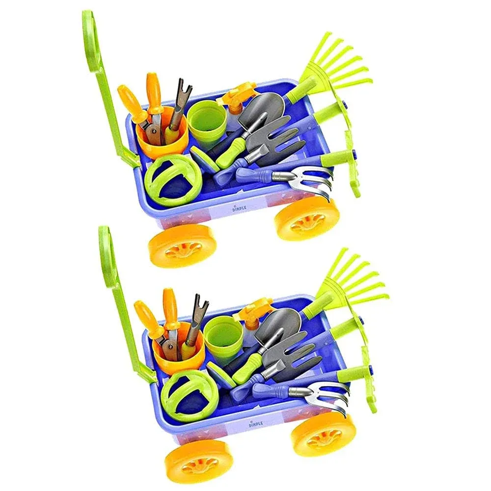 (2 Set) Dimple 15-Piece Gardening Tools And Wagon Toy Set Sturdy And Durable