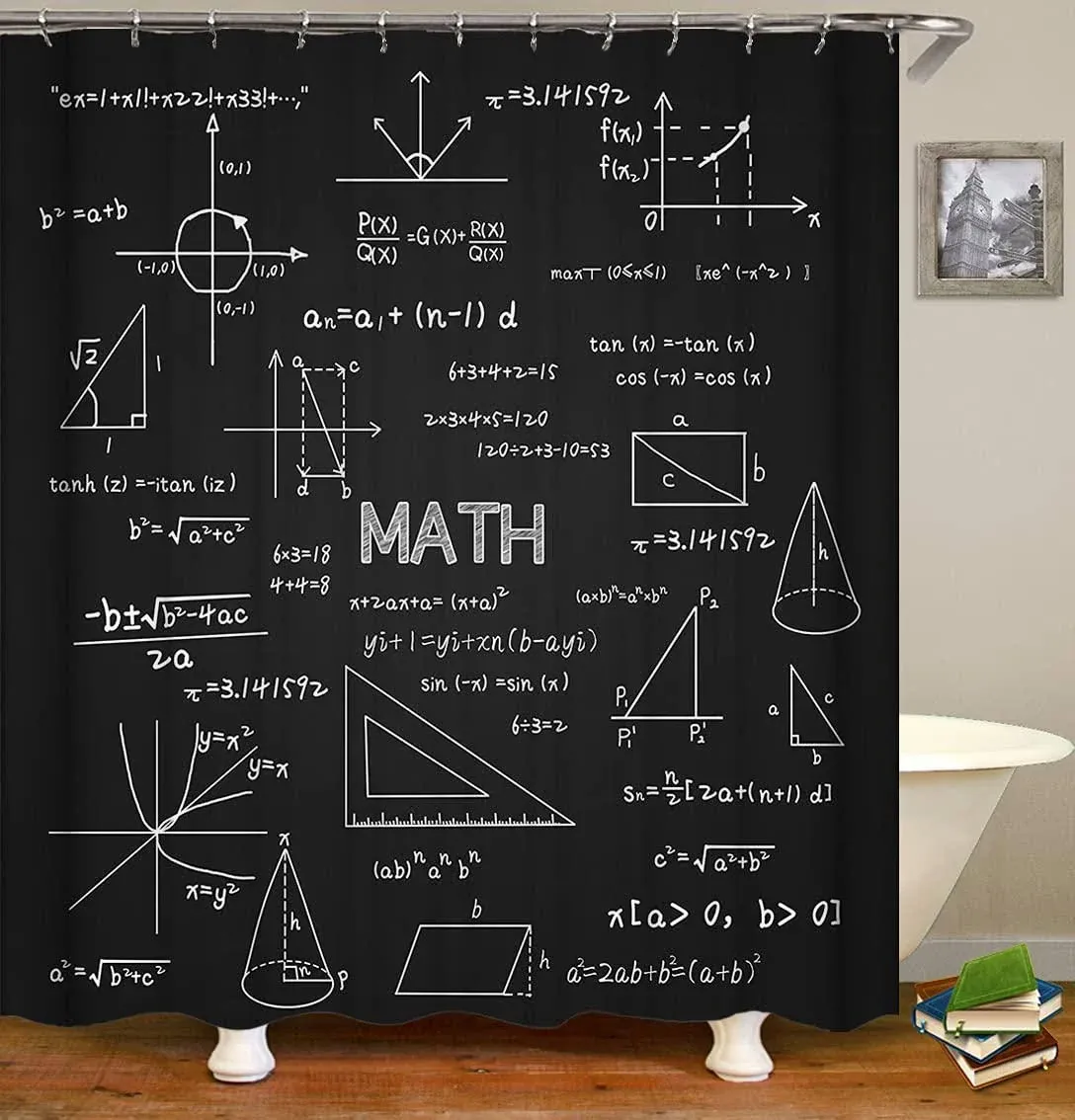 DiShang Fabric Shower curtain,genius Smart Student Math Geometry Science Numbers ...