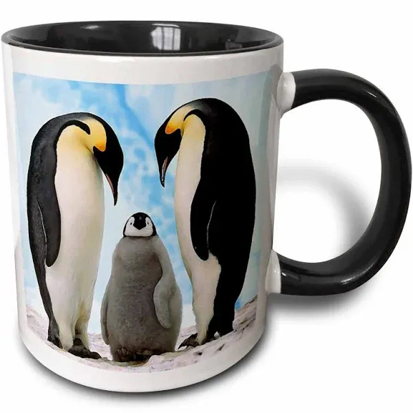 3drose Emperor Penguin Family - Two Tone Black Mug, 11-ounce, Size: 11oz