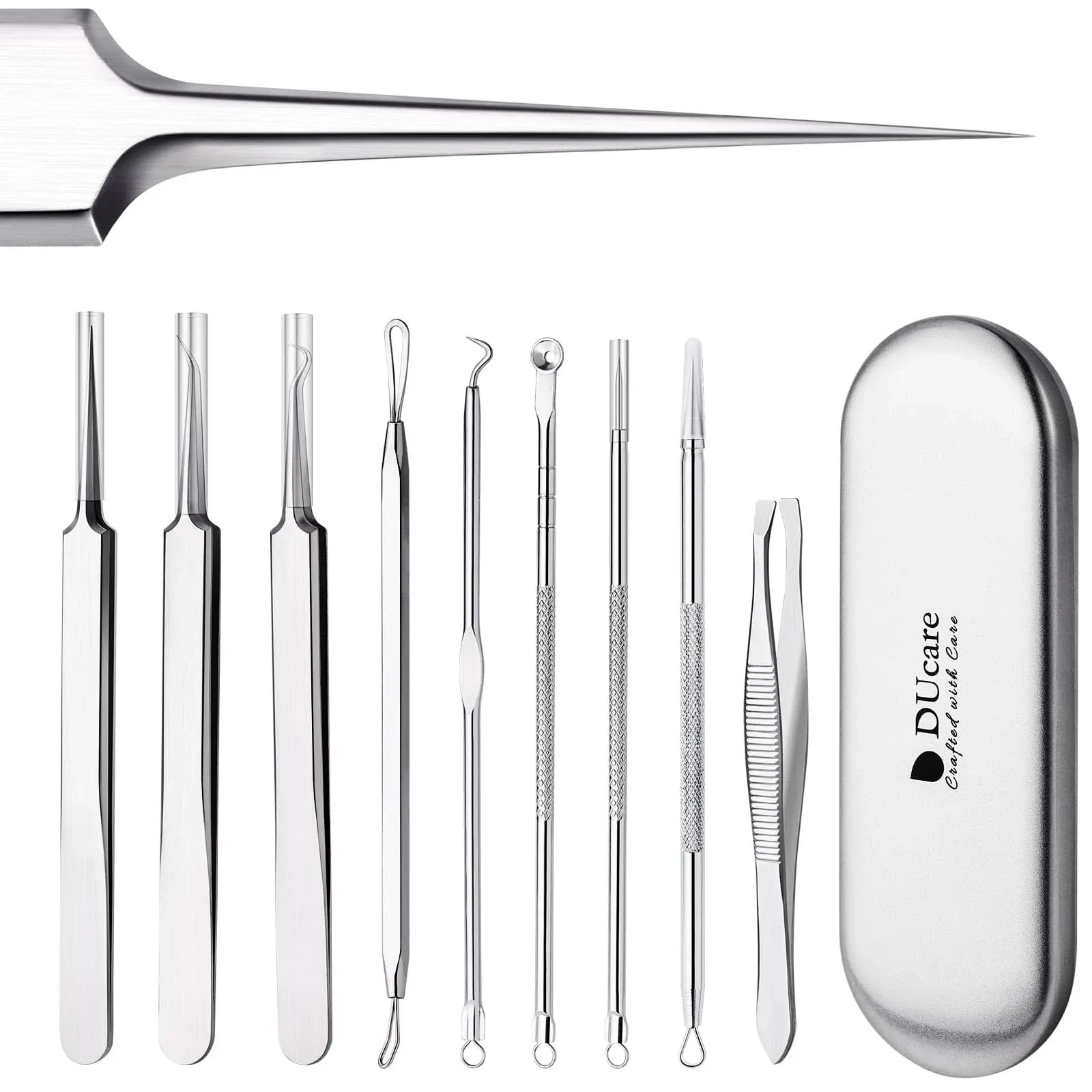 DUcare Blackhead Remover Tools 9 Pcs Pimple Popper Tool Kit with Metal Case for Pimples