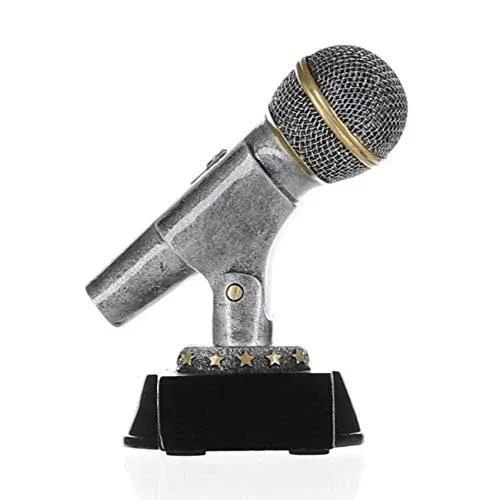 Decade Awards Microphone Trophy - Gold or Silver | Engraved Mic Drop Award - 6 Inch Tall - Engraved Plate on Request