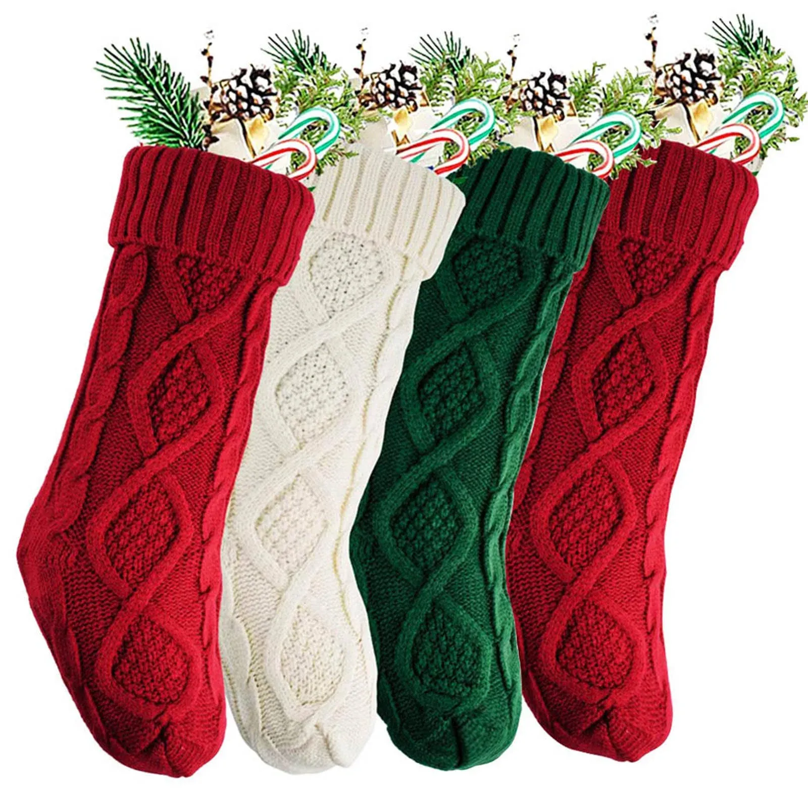 ToRhine Home Knitted Christmas Stockings Large 18 inch Xmas Double-Sided Rhombus ...