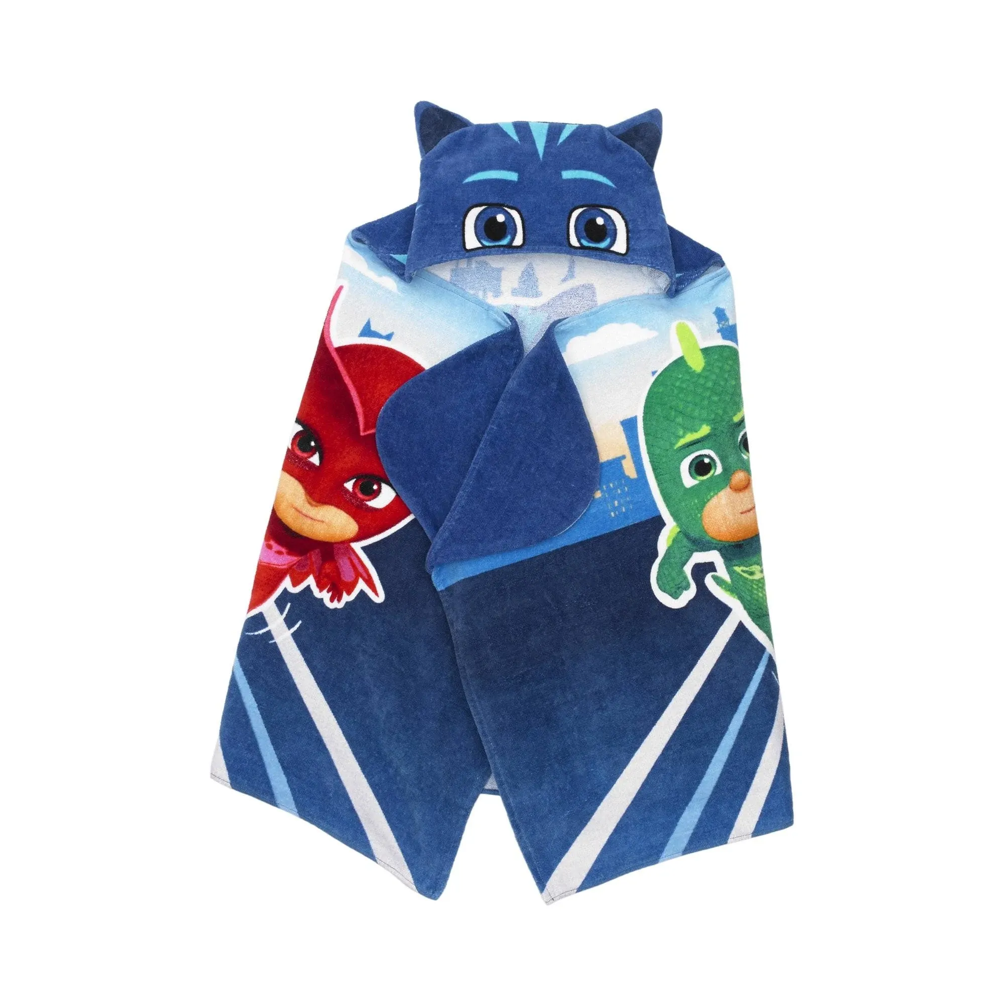 New PJ Masks Beach hooded Towel wrap 100% Cotton 50&#034; by 24&#034; Catboy Gekko Owlette