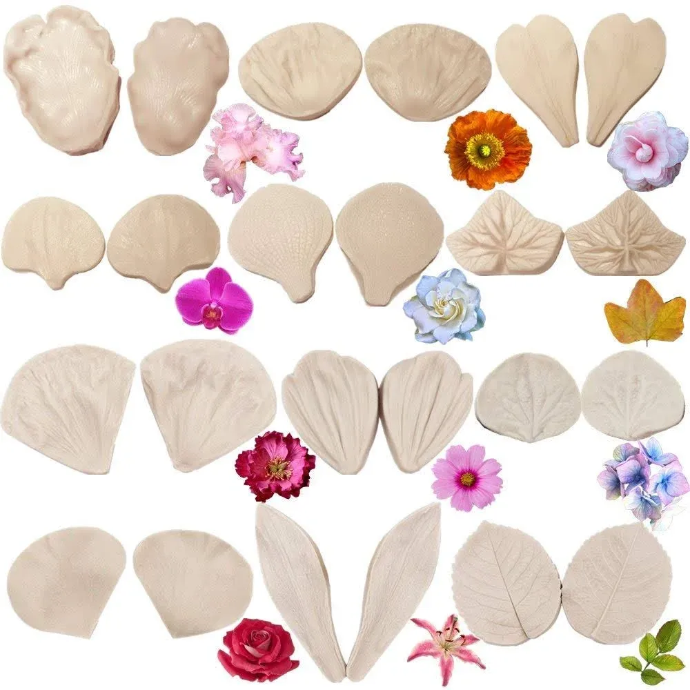 Colorkitchenware 12Set Gumpaste Flower Silicone Veining Mold-Fondant Flower ...