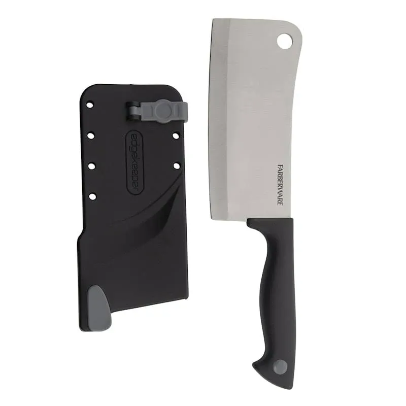 Farberware Edgekeeper 6-Inch Cleaver Knife with Self-Sharpening Blade Cover, High Carbon-Stainless Steel Kitchen Knife with Ergonomic Handle, Razor-Sharp Knife, Black