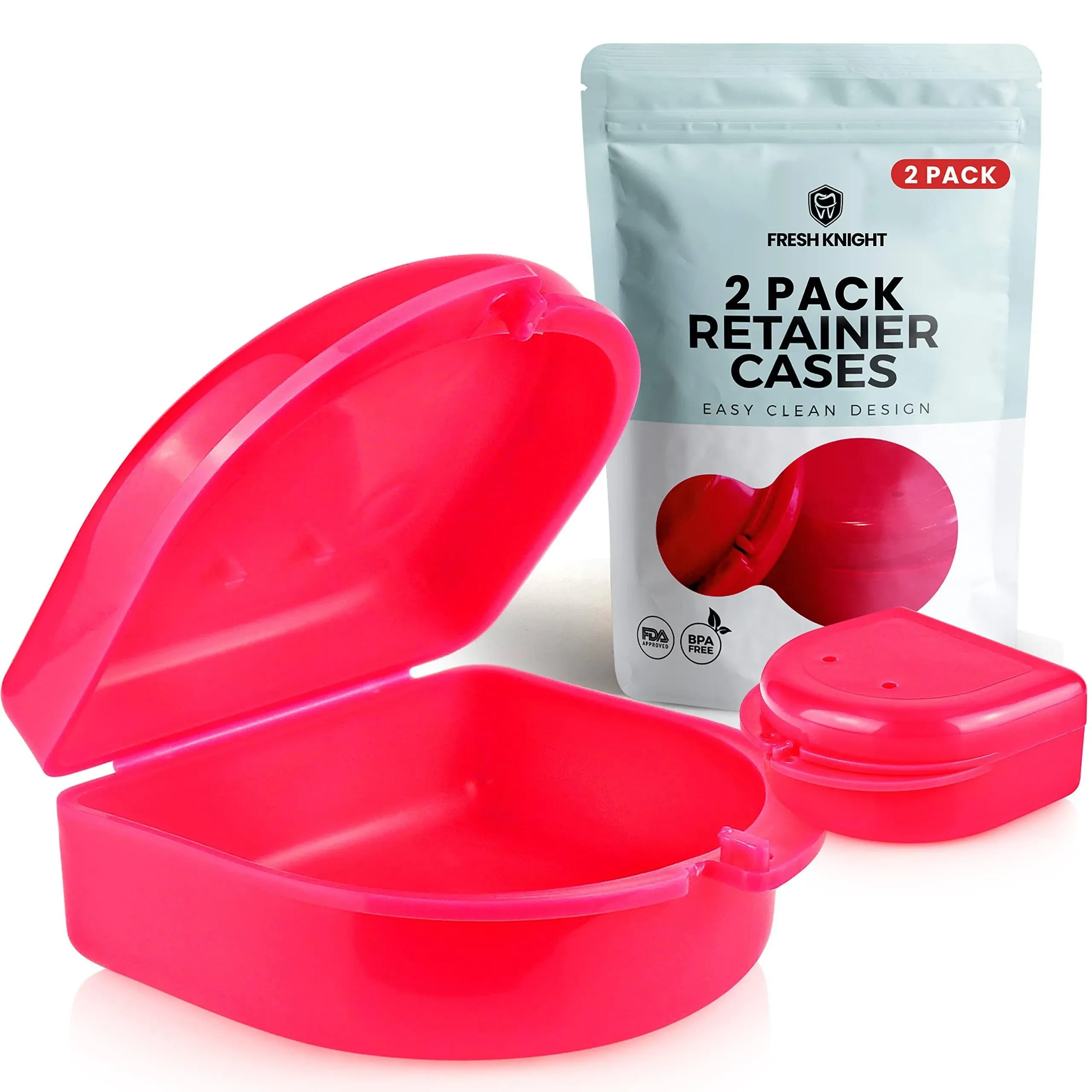 Retainer Case (2 Pack). Retainer Case with Vent Holes. Perfect Denture case, Mouth Guard Case, Aligner Case, Mouth Guard Case, Retainer Cases (Bright Pink)