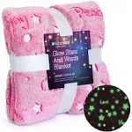 Glow in The Dark Throw Blanket, Super Soft Fuzzy Plush Fleece, Decorated with Stars and Words of Encouragement, Birthday Gift for Girls Kids Women Teens Grandkids Toddlers, Pink, 50" x 60"