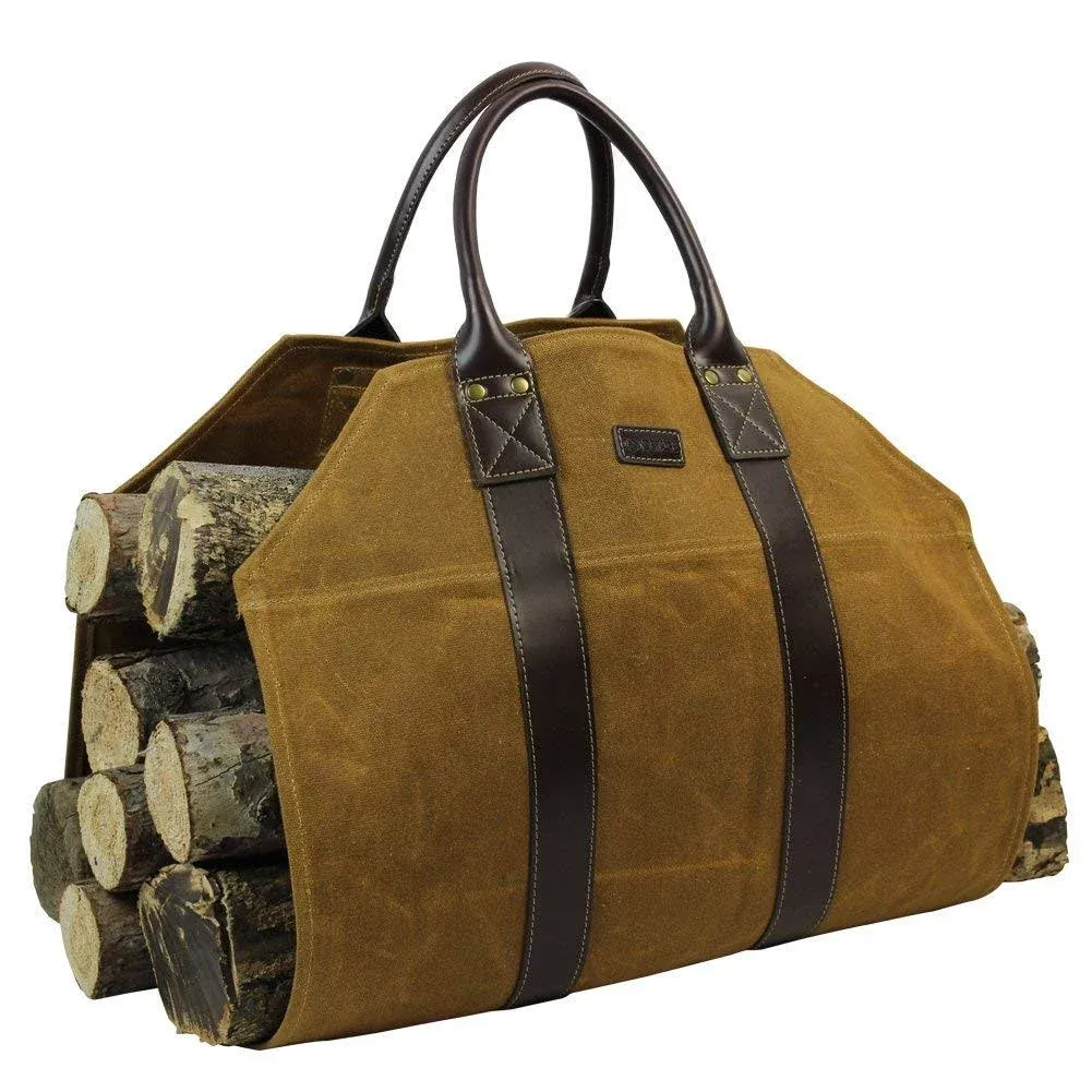 INNO STAGE Canvas Wood Carriers Firewood Log Tote Bag Waxed Canvas Fire Wood Carrying Hay Hauling Holder for Fireplace Stove Accessories Indoor Outdoor Camping