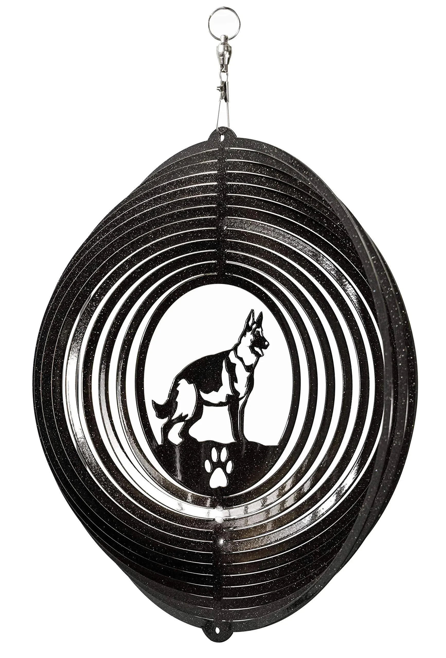 SWEN Products GERMAN SHEPHERD Dog Circle BLACK Swirly COMBO Metal Wind Spinner