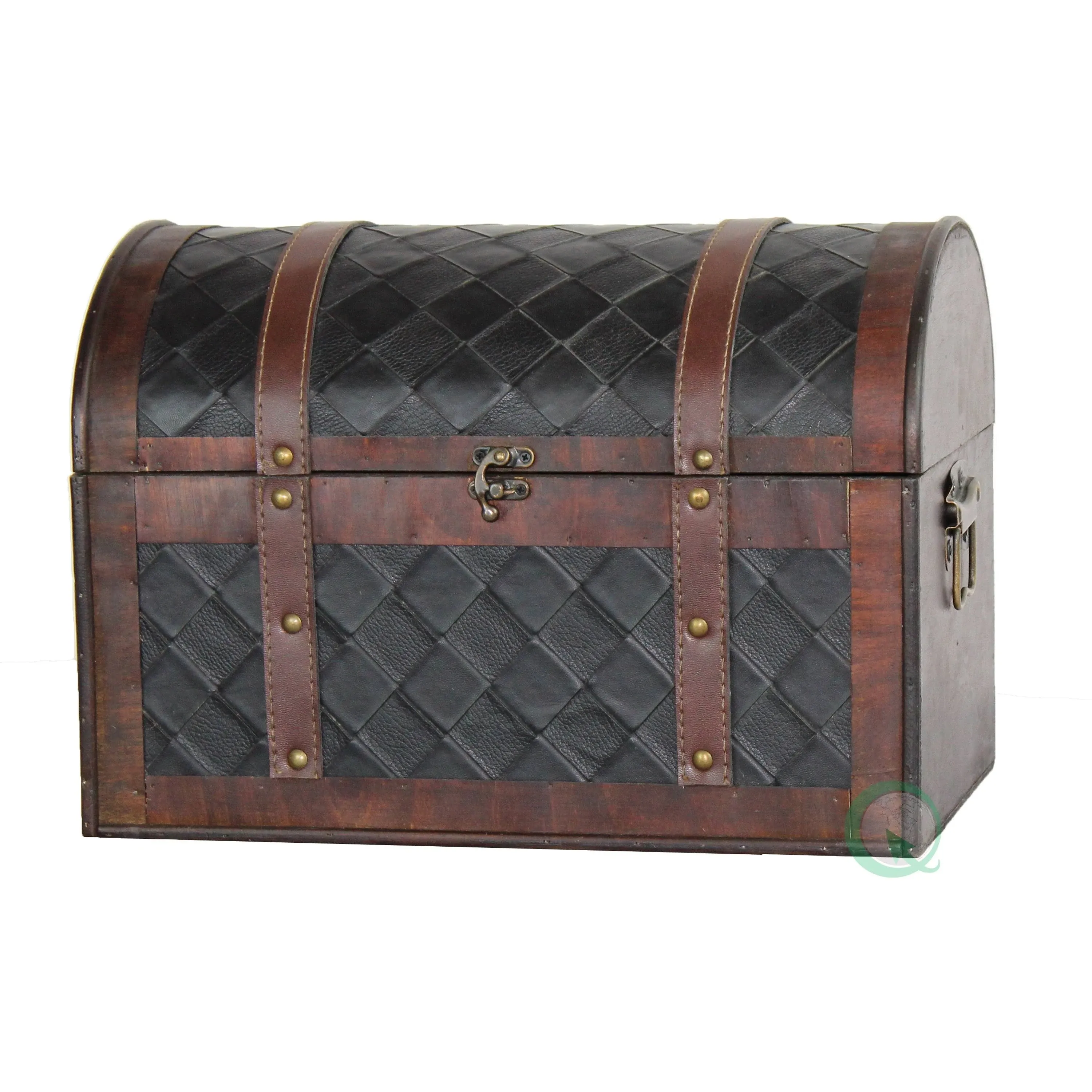 Wood and Leather Domed Treasure Chest - cherry cherry