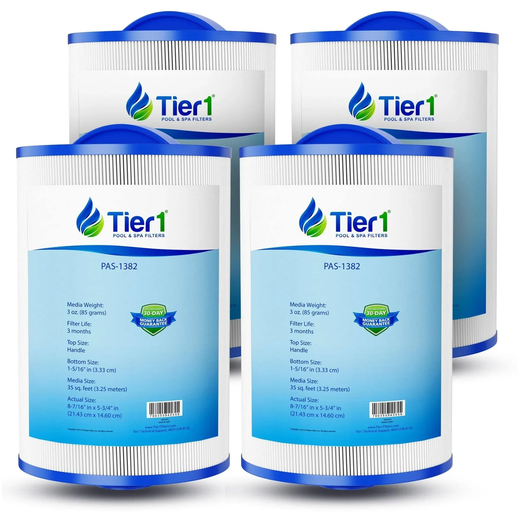 Tier1 Pool & Spa Filter Cartridge 4-pk | Replacement for Maax Spas of Canada, Pleatco PAS35P, PMAX50, Filbur FC-0300, 5CH-35, SD-00779 and More | 35 sq ft Pleated Fabric Filter Media