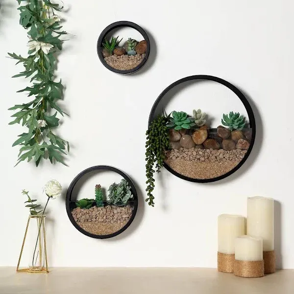 Set Of 3 Black Half Moon Wall Planters, Round Metal Wall Hanging Planter, Modern Indoor/Outdoor Terrarium 6",8",12"