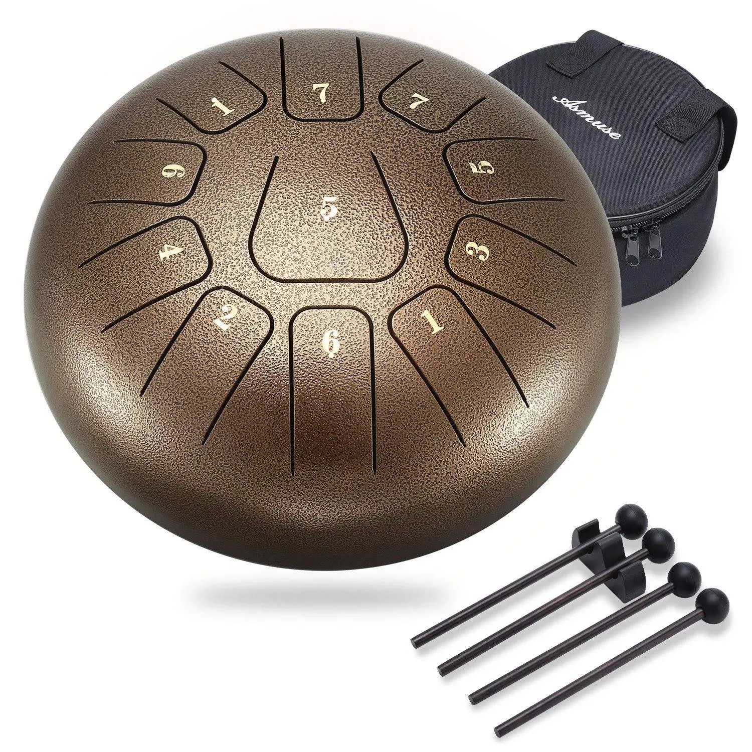 Asmuse Steel Tongue Drum 11 Notes 10 Inch HandPan Drum Percussion Instrument with Song Book,Mallets and Bracket Tonic Sticker Travel Bag for for Yoga Meditation Entertainment Musical Education