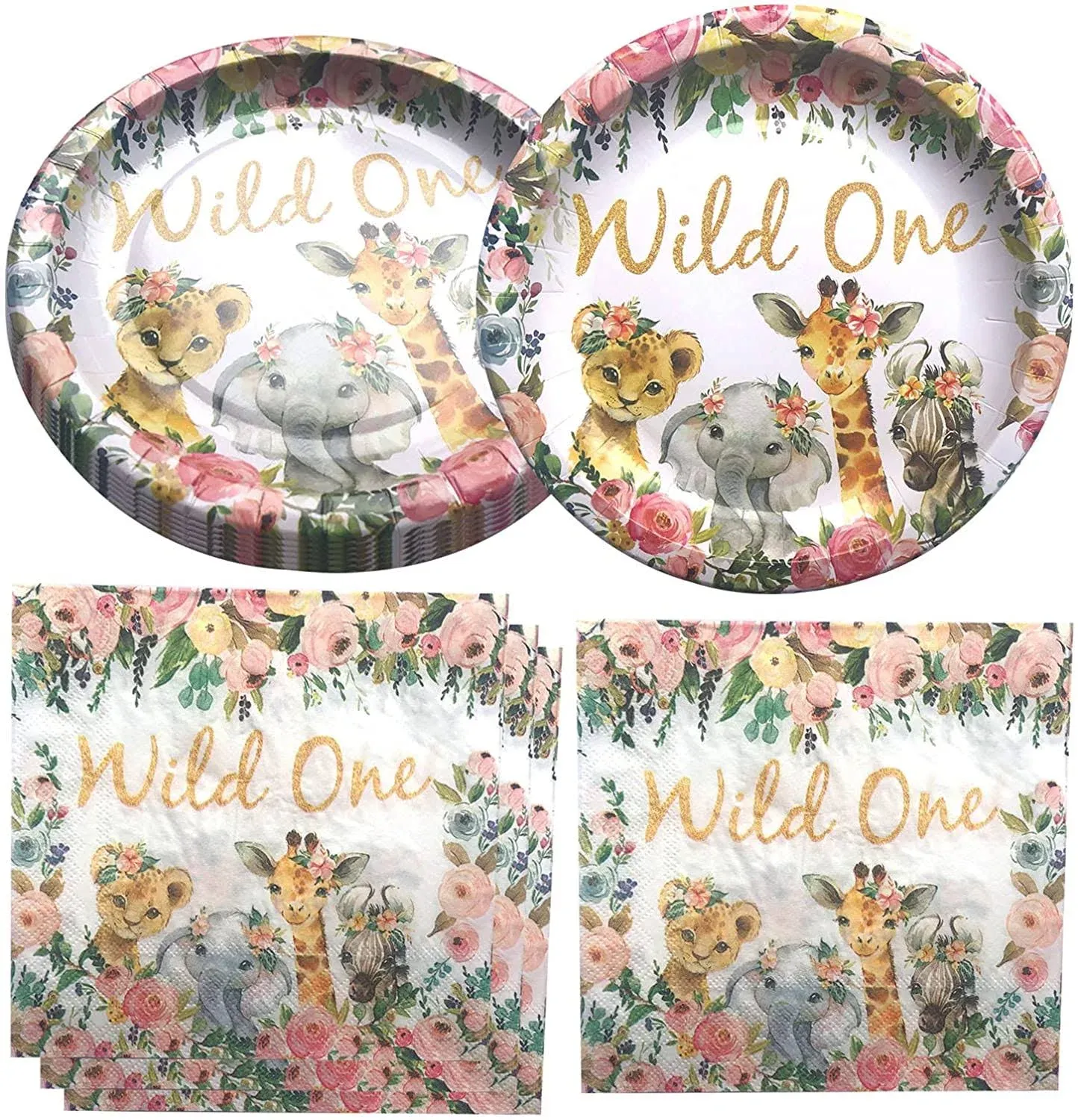 Fenghu Girl Wild One Birthday Party Supplies, 20 Plates and 20 Napkin, Wild One ...