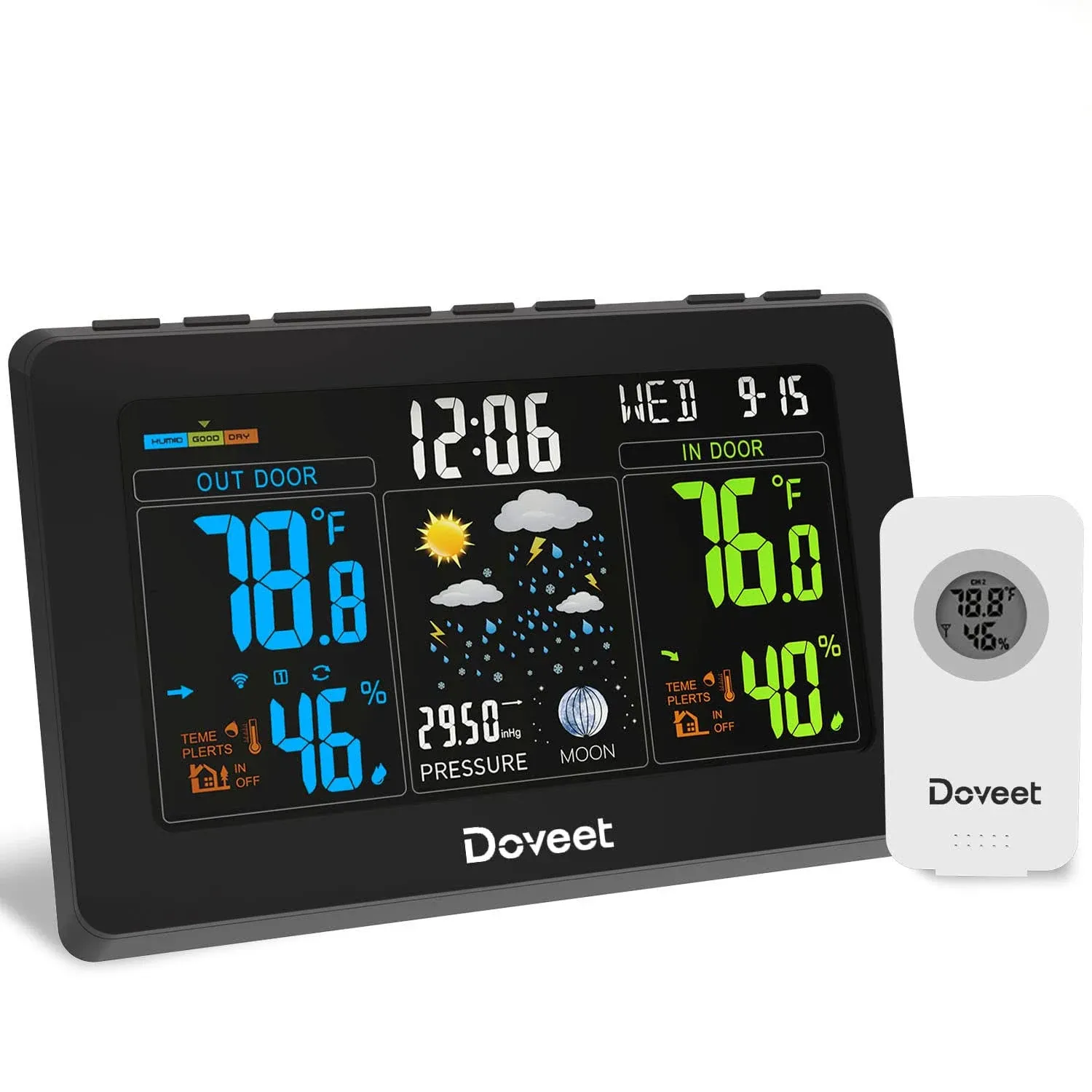 Doveet Wireless Weather Station S657 - Indoor Outdoor Temperature Sensor - Color