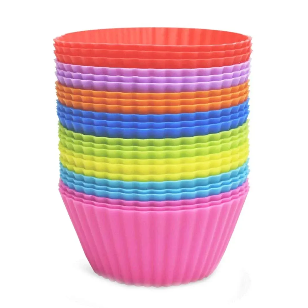 Hoshen 24 Silicone Baking Cups, Small Cake Mold 8-Color Muffin Cups, Non-Stick ...