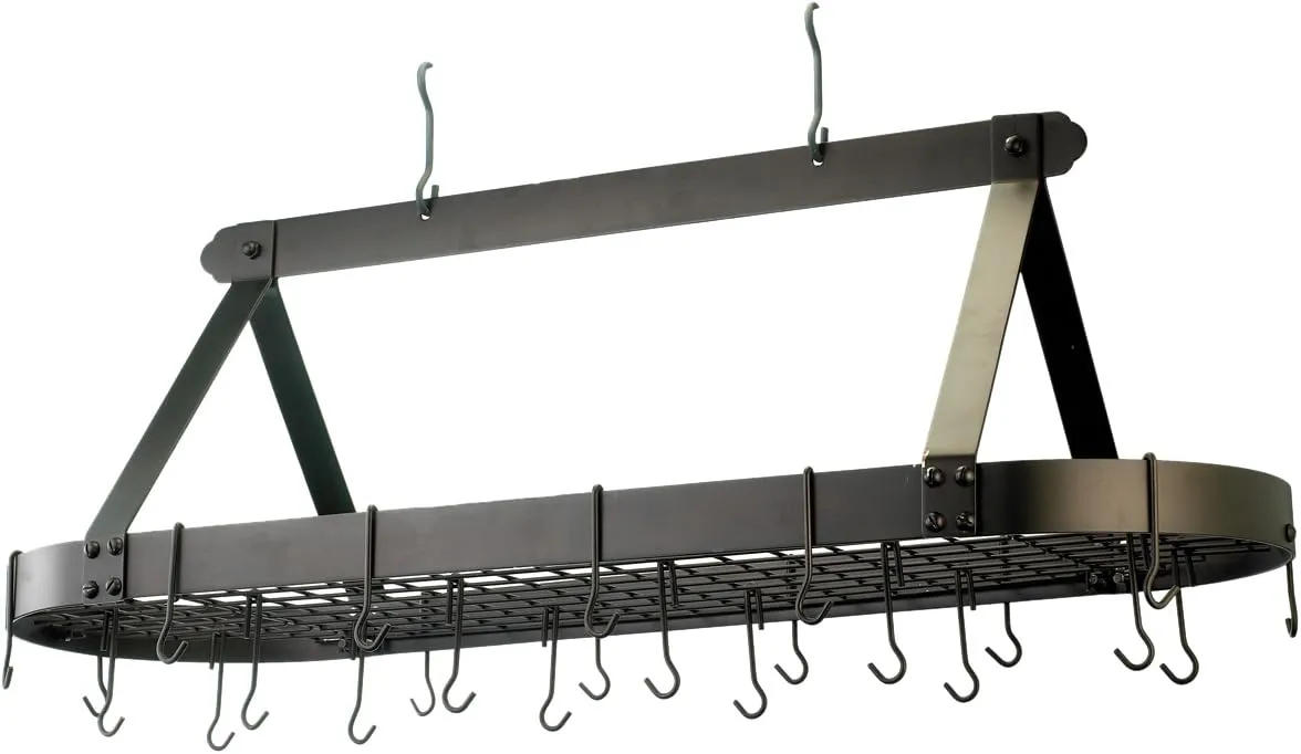 Oval Hanging Pot Rack with Grid & 24 Hooks