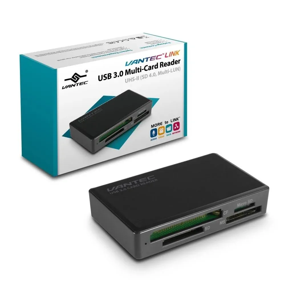 Vantec USB 3.0 Multi-Card Reader UHS-II, SD 4.0, Multi-LUN (UGT-CR615), Black