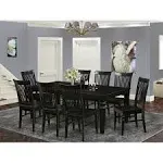 East West Furniture 9 PC Dining Set with A Dinning Table and 8 Wood Kitchen Chairs in Black LGWE9-BLK-W