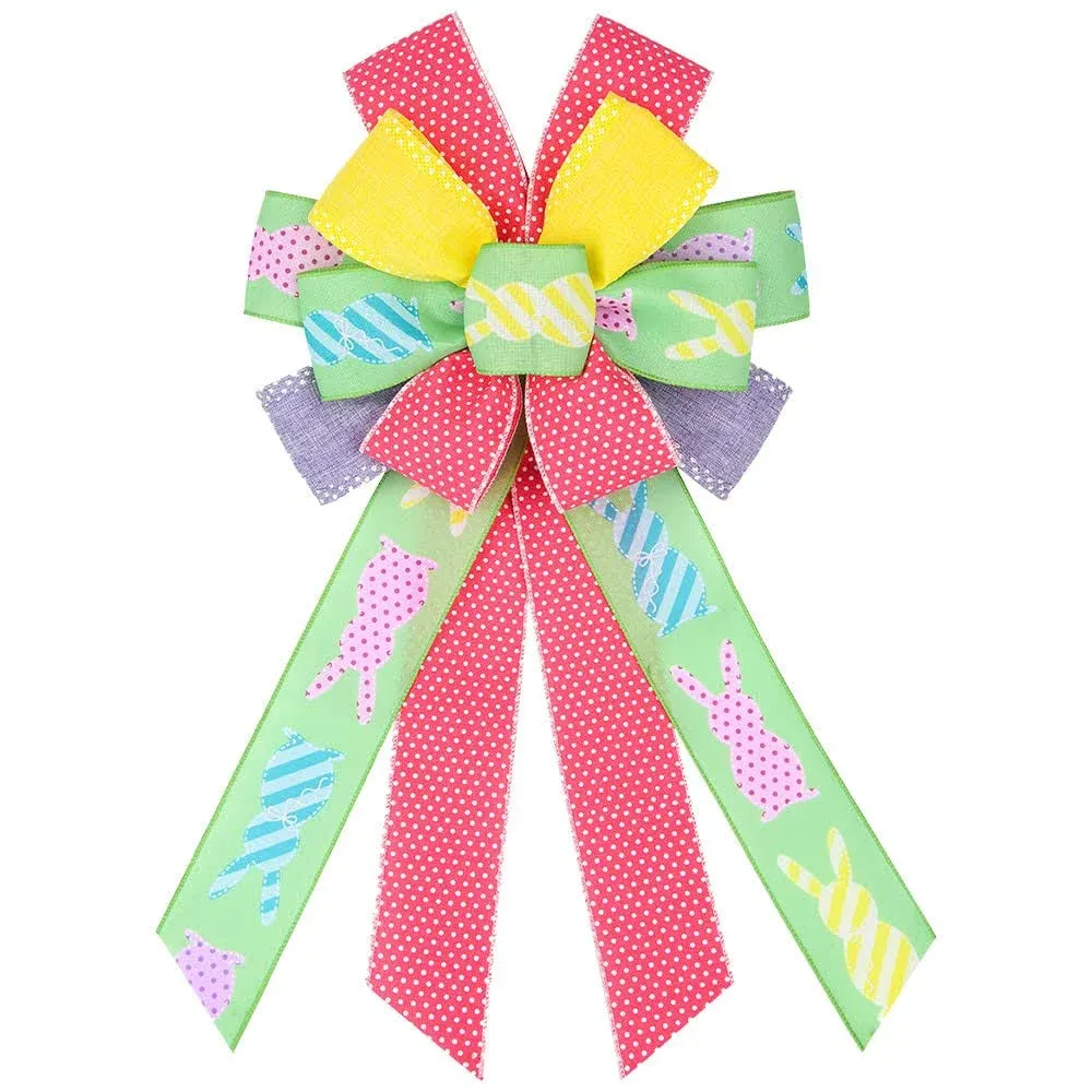 Large Easter Bows For Wreath Green Red Yellow Purple Easter Rabbits Wreath Bow F