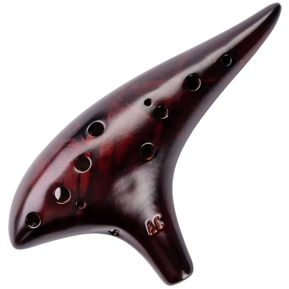 Strawfire 12 Hole Ocarina Instrument,Alto C Ceramic Ocarina With Song Book Strap for Beginner (Black)