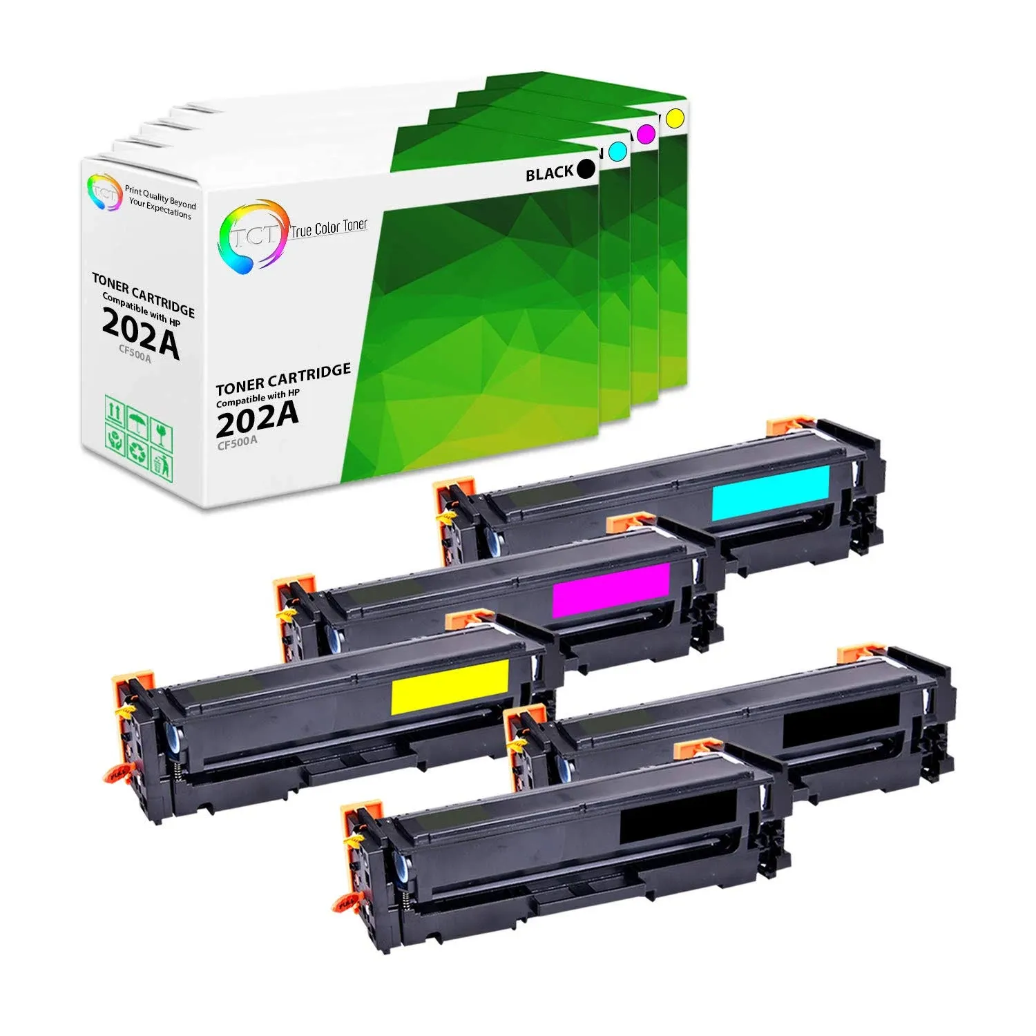 TCT Compatible Toner Cartridge Replacement for the HP 202A Series - 5 Pack (BK, C, M, Y)