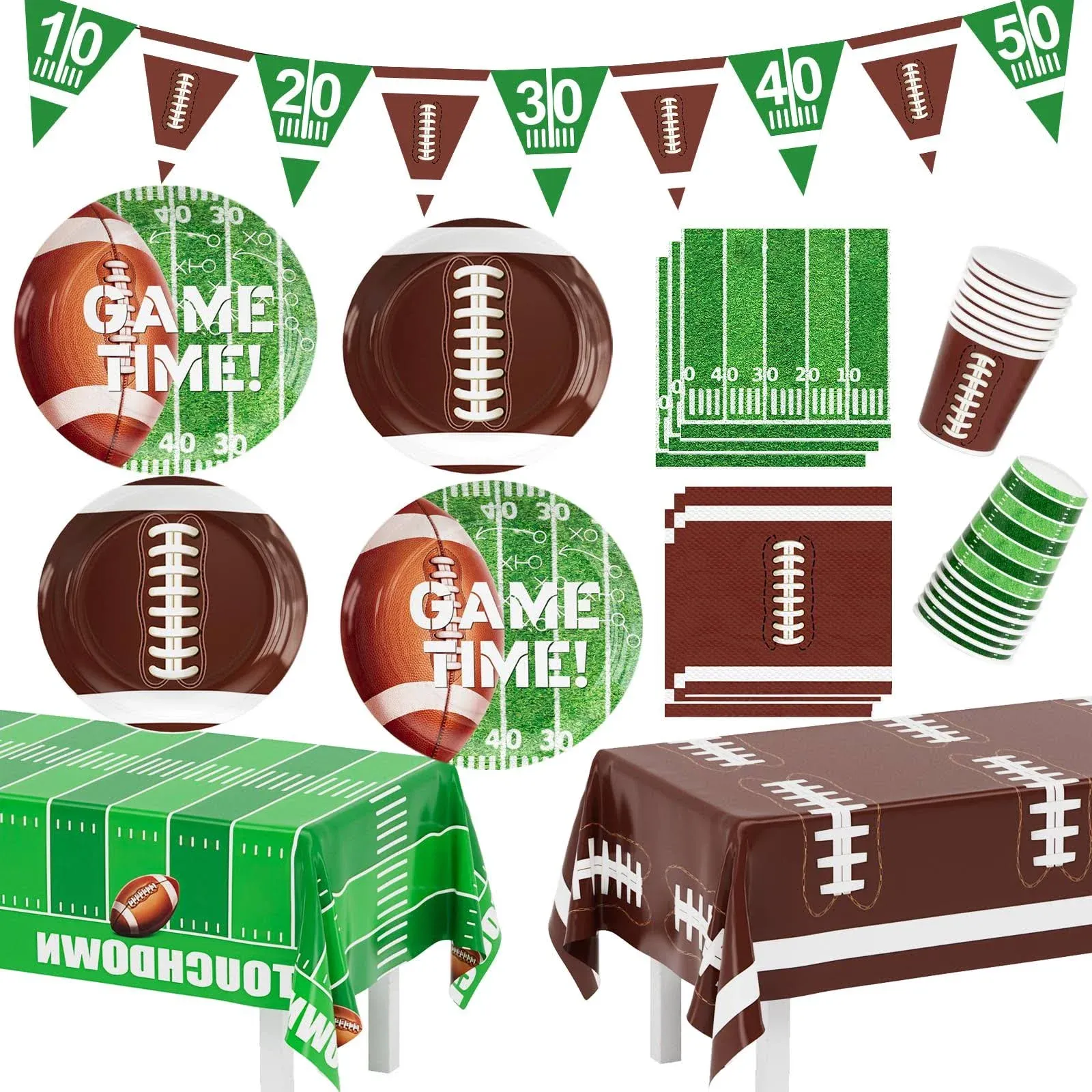 Football Party Supplies Kit Serve 24, Includes Dinner Plates, Dessert Plates, Na