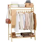 COPREE Bamboo Garment Coat Clothes Hanging Heavy Duty Rack with top Shelf and Shoe Clothing Storage Organizer Shelves