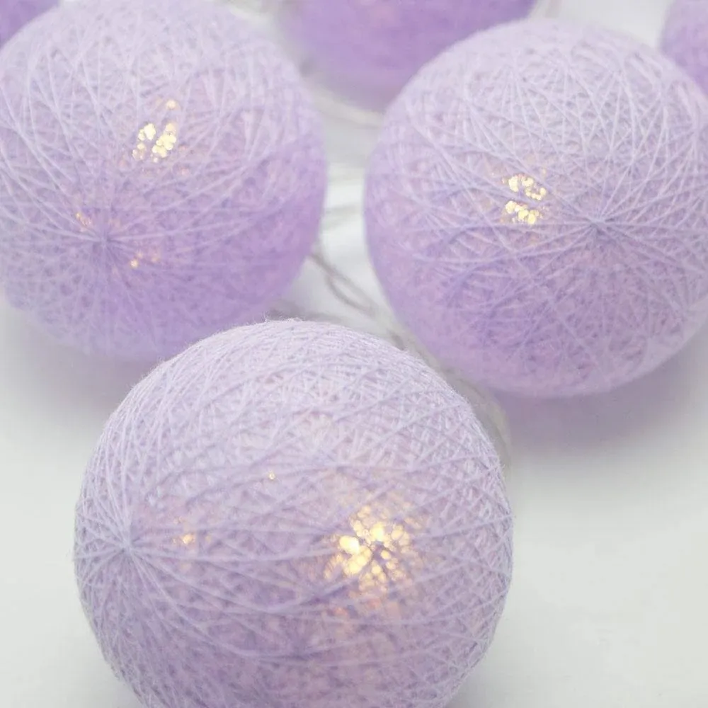 BLOWOUT 5.5 FT | 10 LED Battery Operated Lavender Round Cotton Ball String Lights With Timer