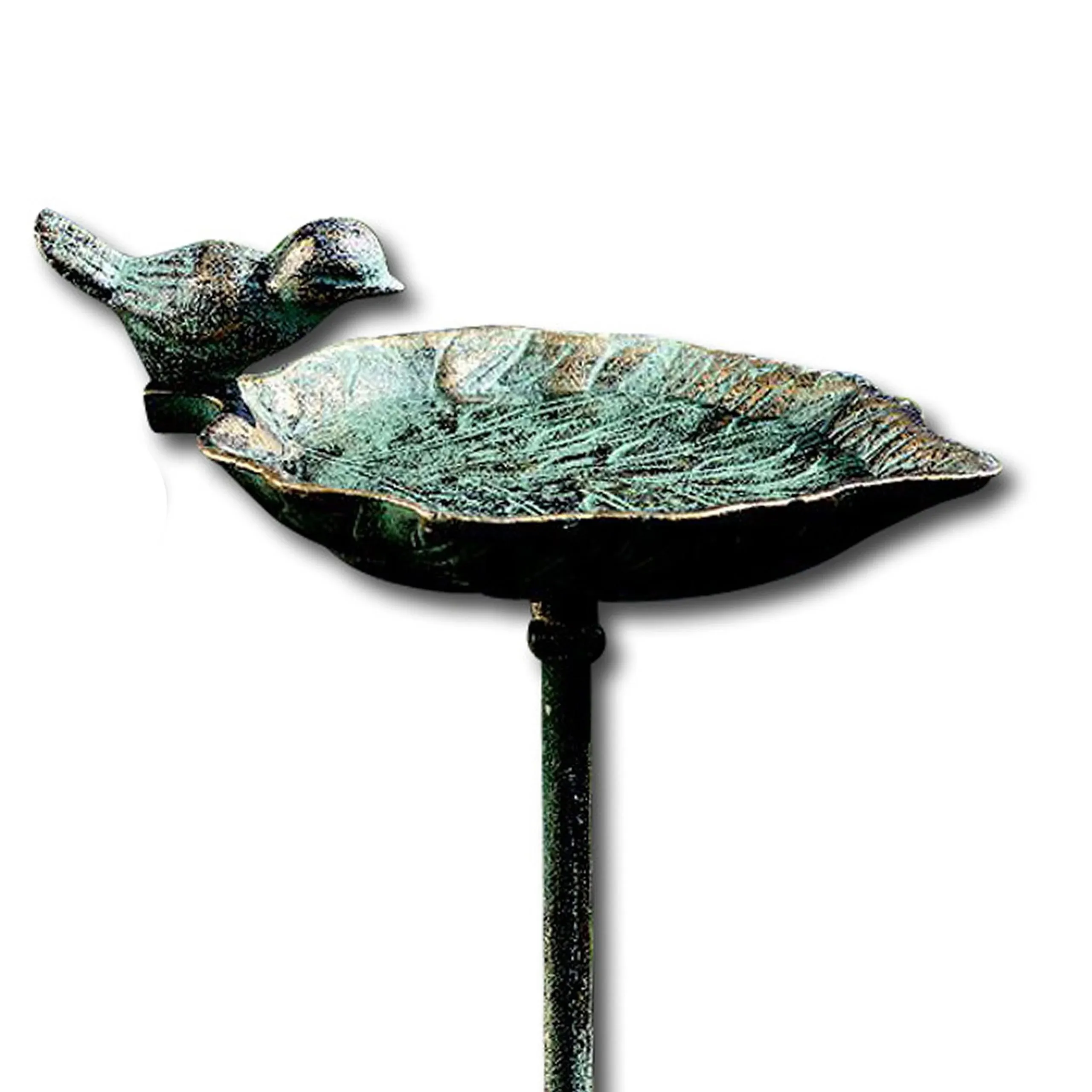 Whole House Worlds Country-Style Leaf with Bird Garden Stake Bird Bath