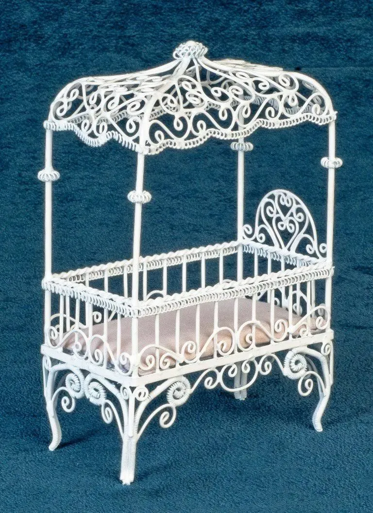 Dollhouse Miniature Baby Canopy Bed, White Wire #EIWF204