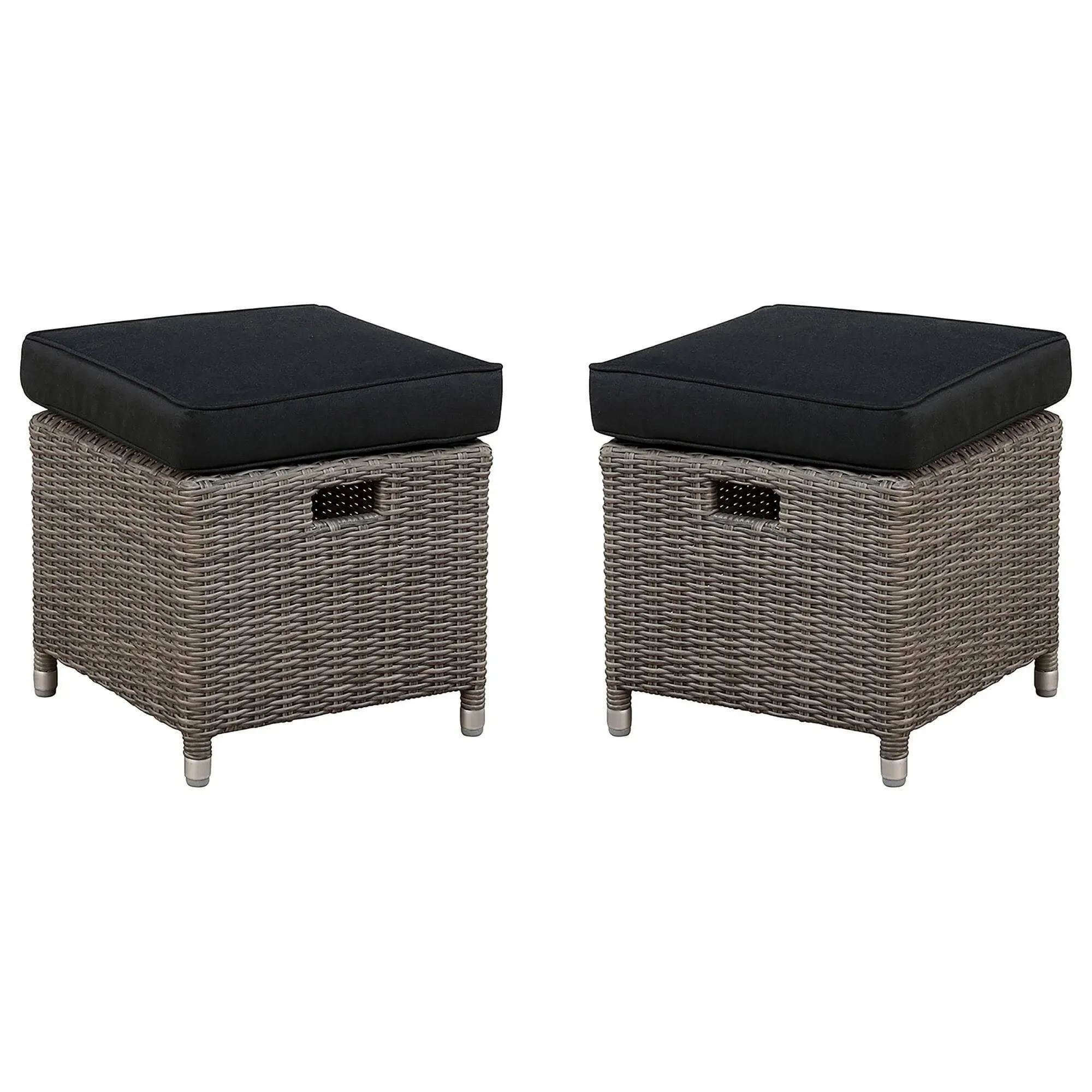 Gray Monaco All-Weather Outdoor 17" Square Ottomans, Set of 2