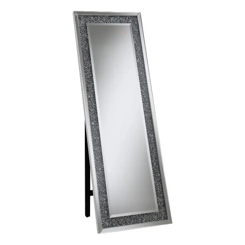 Maklaine Glass Rectangular Standing Mirror with LED Lighting Silver