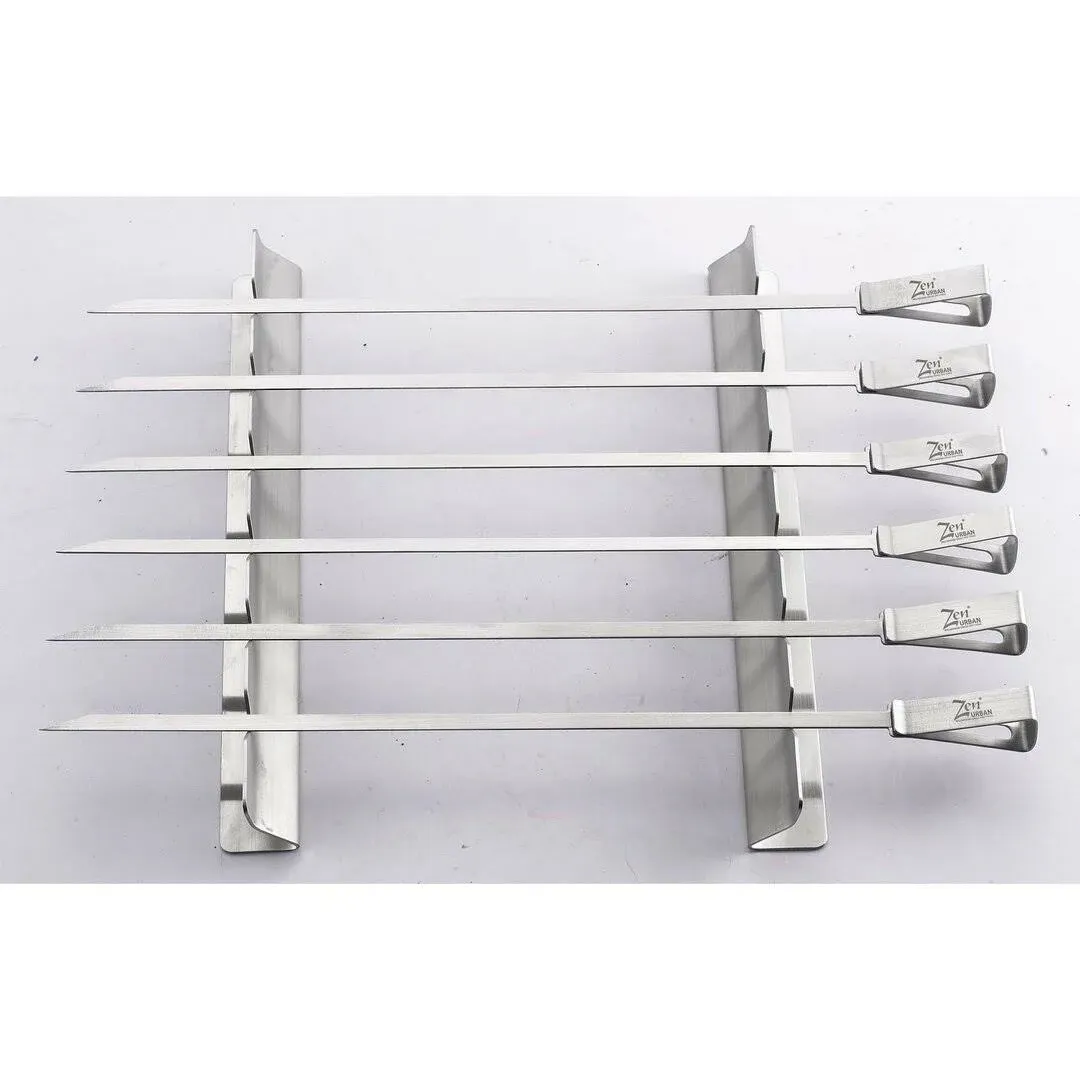 ZenUrban 6-Piece Stainless Steel Grilling Kabob Rack Skewers 870007