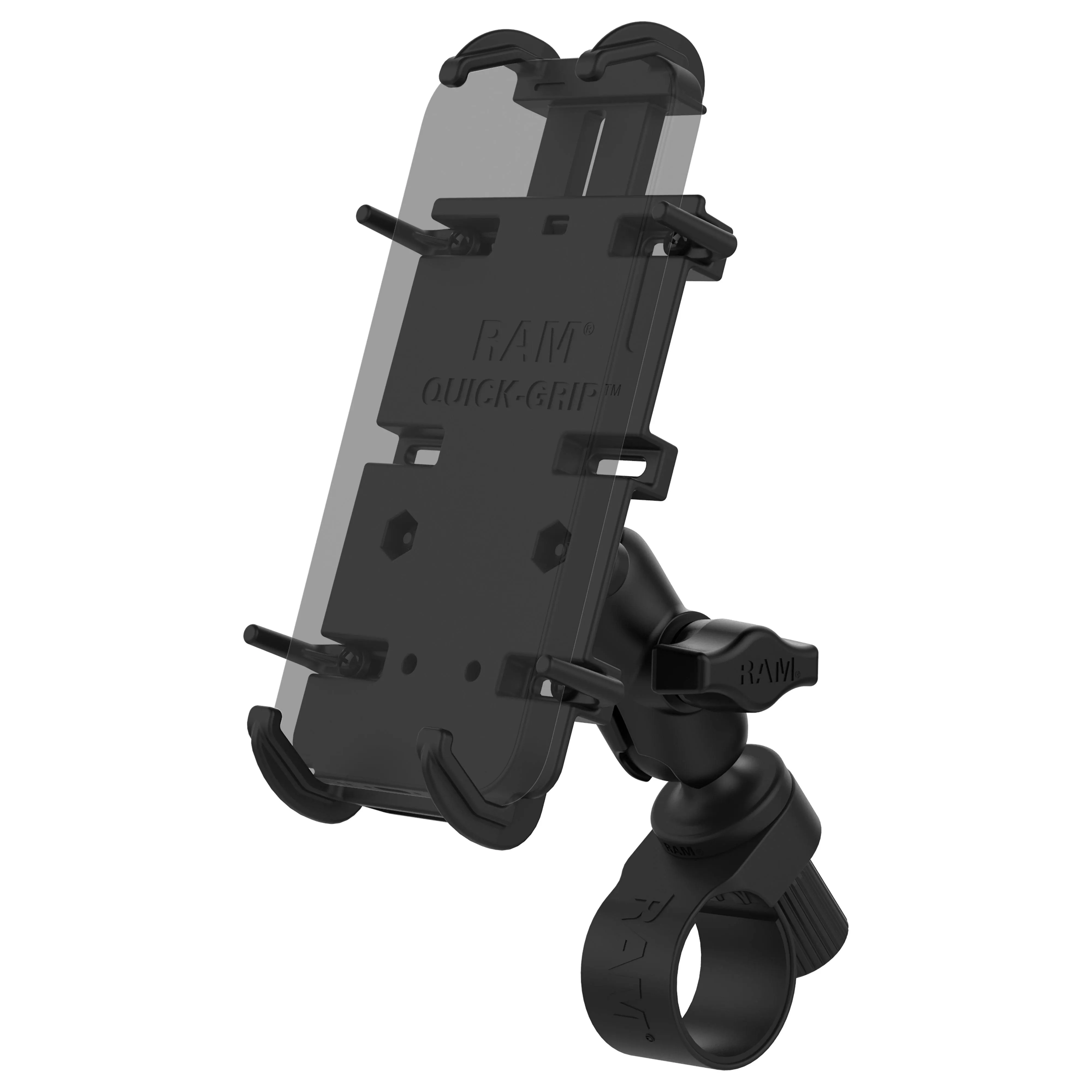 RAM MOUNTS Quick-Grip Phone Mount with RAM Tough-Strap Handlebar Base for Bikes and Motorcycle Handlebars