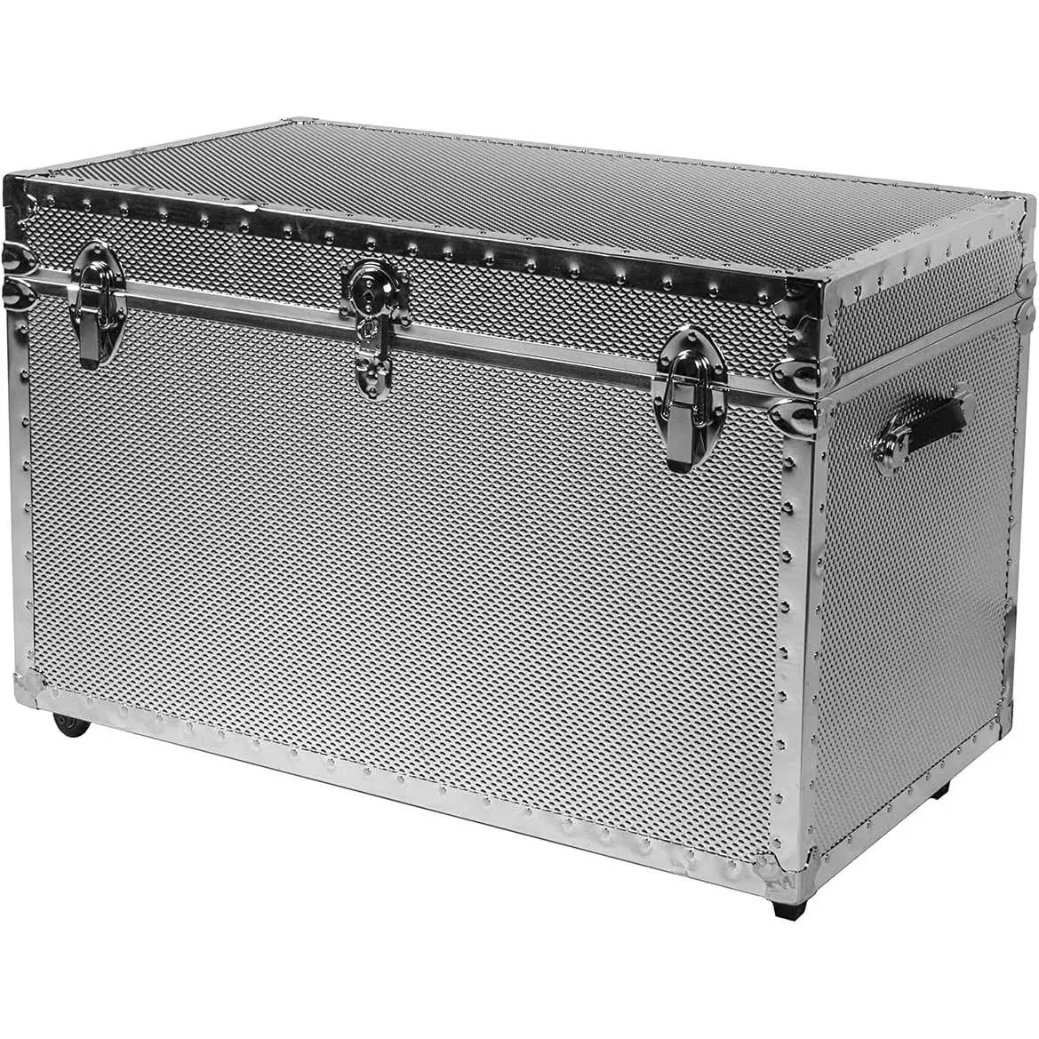 Embossed Steel Trunk with Wheels - Silver