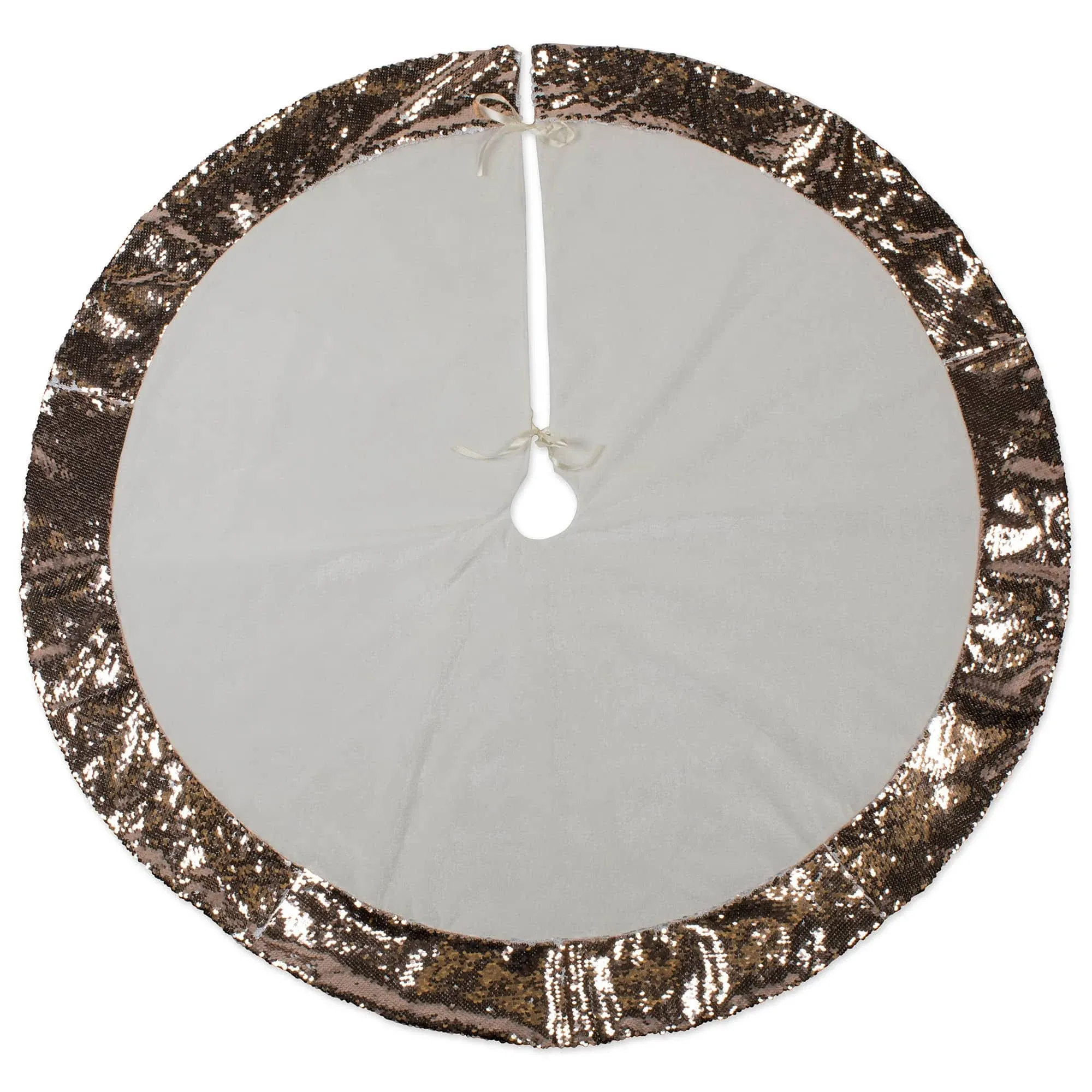 Holiday Tree Skirt Cream Velvet with Champagne Sequin Border