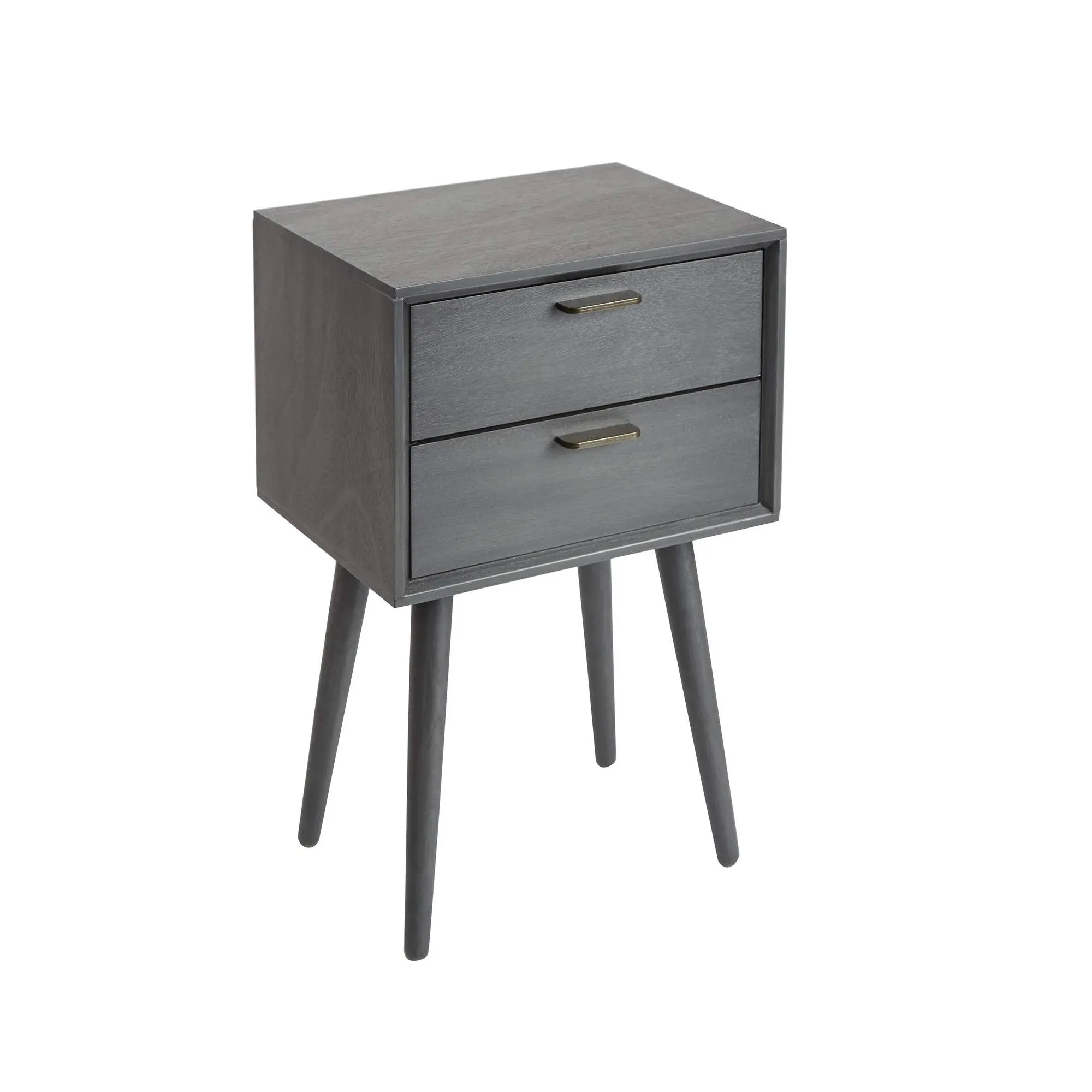 Olsen Mid Century 2 Drawer Side Table, Dark Grey