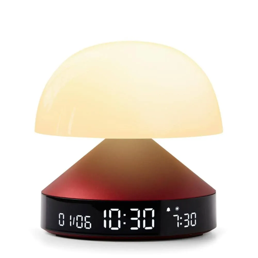 Lexon Mina Sunrise Alarm Clock - Wake Up Light and Sunset Simulation - Wireless & Rechargeable - Dark Red