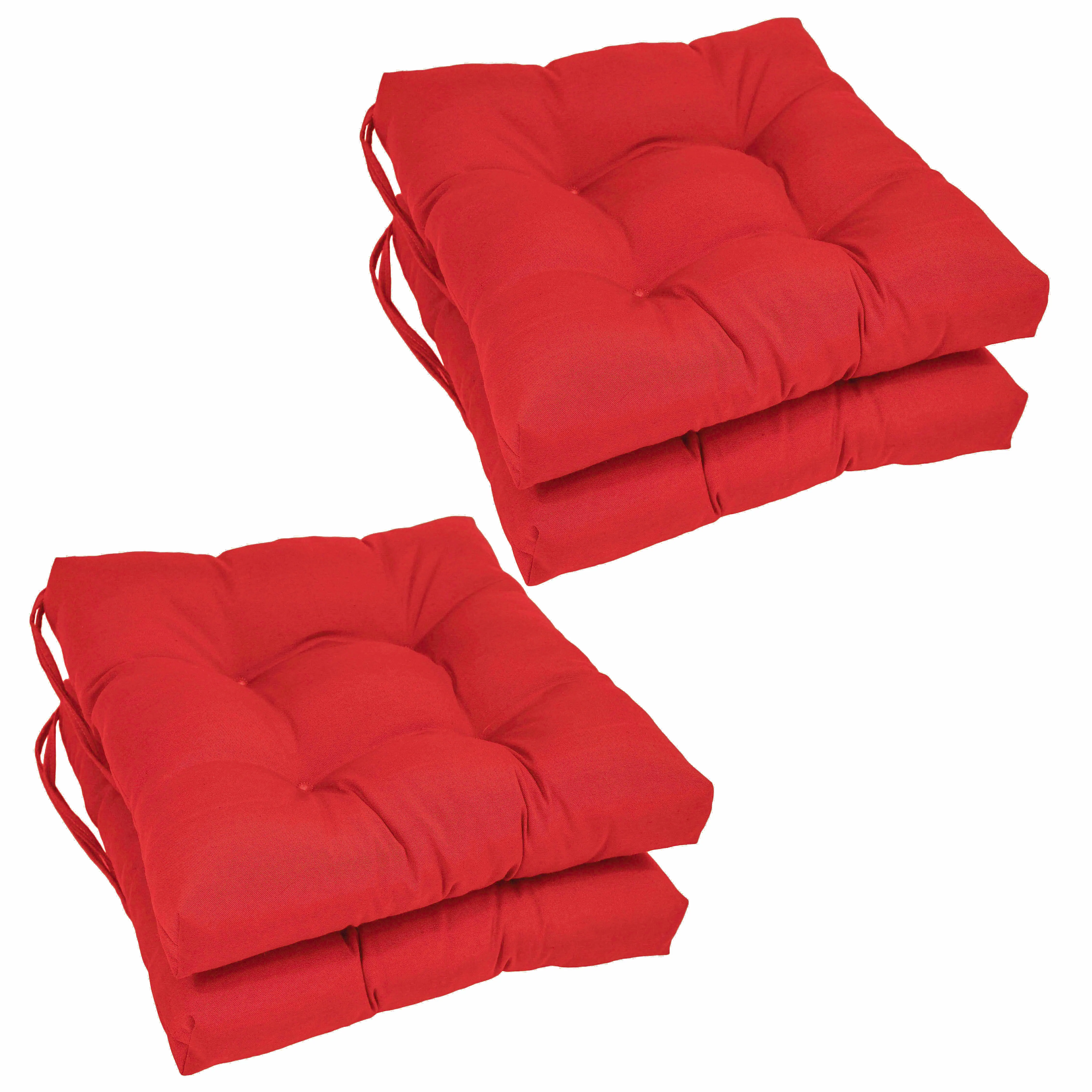 Blazing Needles Set of 4 Red Twill Indoor Chair Cushions, 16-in x 16-in x 3.5-in, Transitional Style, Tufted Design, Made in USA and Imported