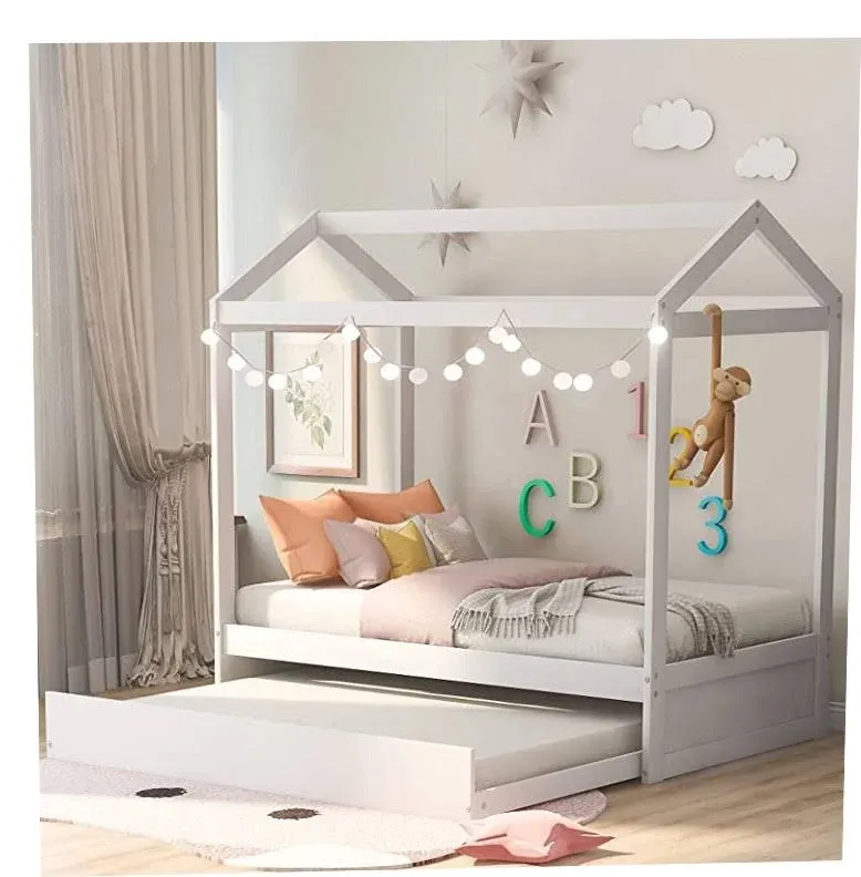 Bellemave House Bed with Trundle for Kids and Toddlers, Wood Twin Size House Bed ...