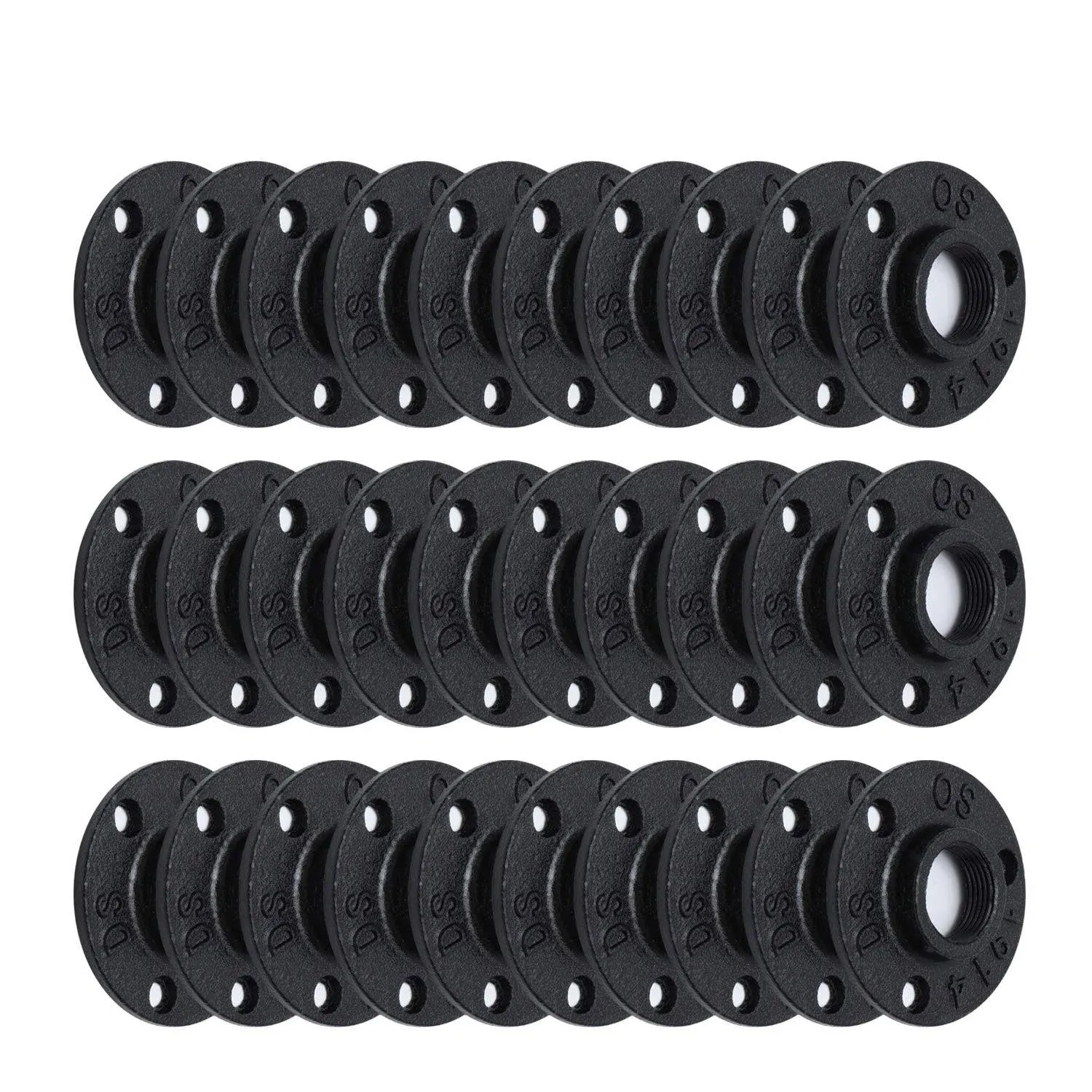 Antirust Black Painted Floor Flange, Home TZH Malleable iron Pipe Fittings for Industrial vintage style, Flanges with Threaded Hole for DIY Project/Furniture/Shelving Decoration (30, 3/4")