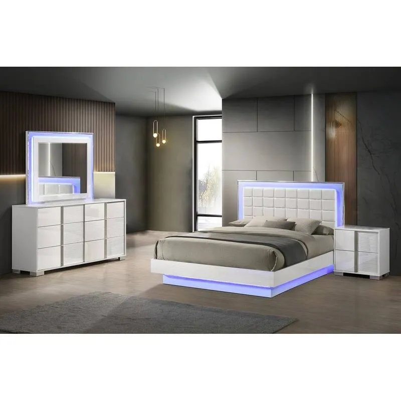 Best Quality Furniture White Wood Lacquer Platform Size Bedroom Set with Blue LED Lighting