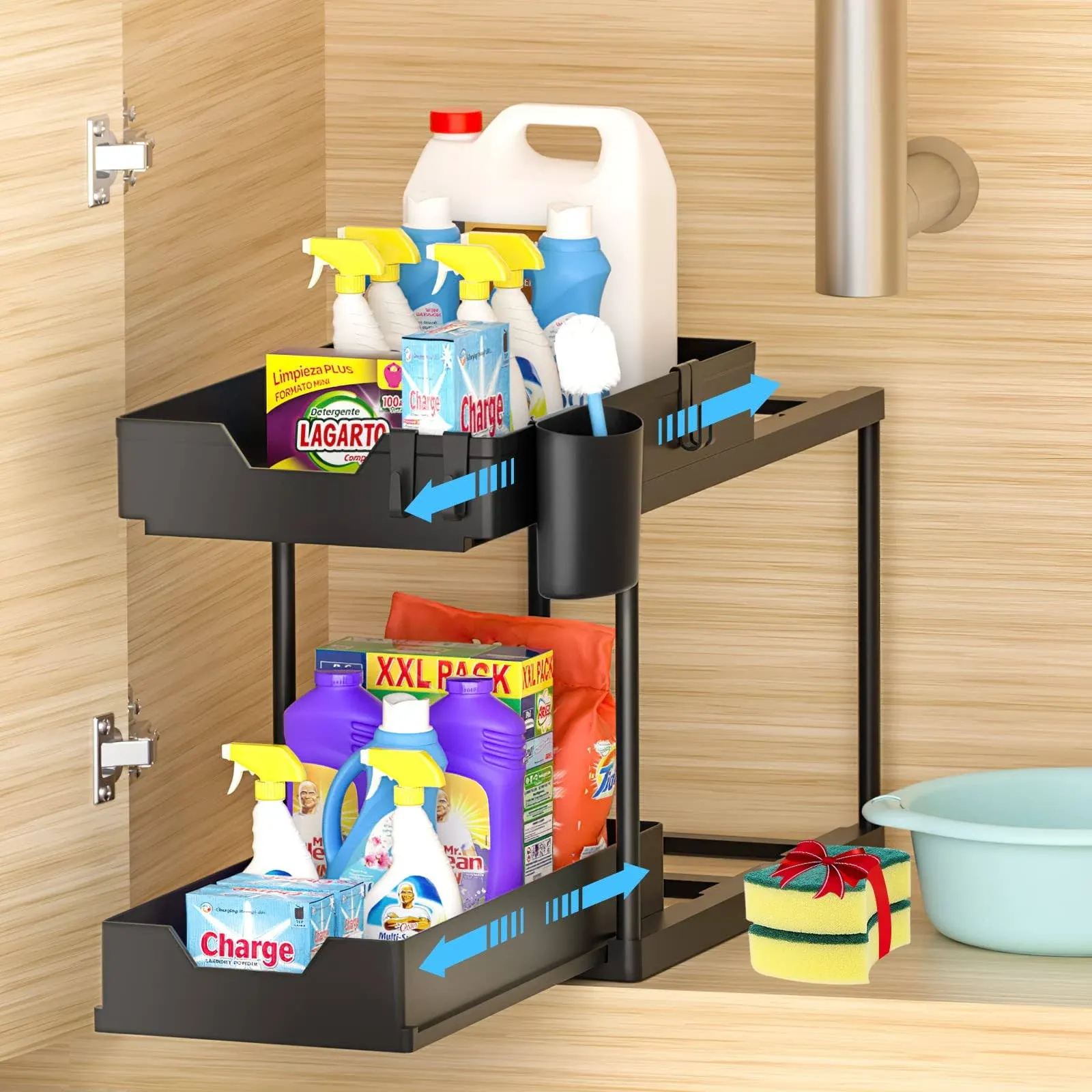 jincancan Under Sink Organizer - Double Sliding Under Sink Organizers and Storage ...